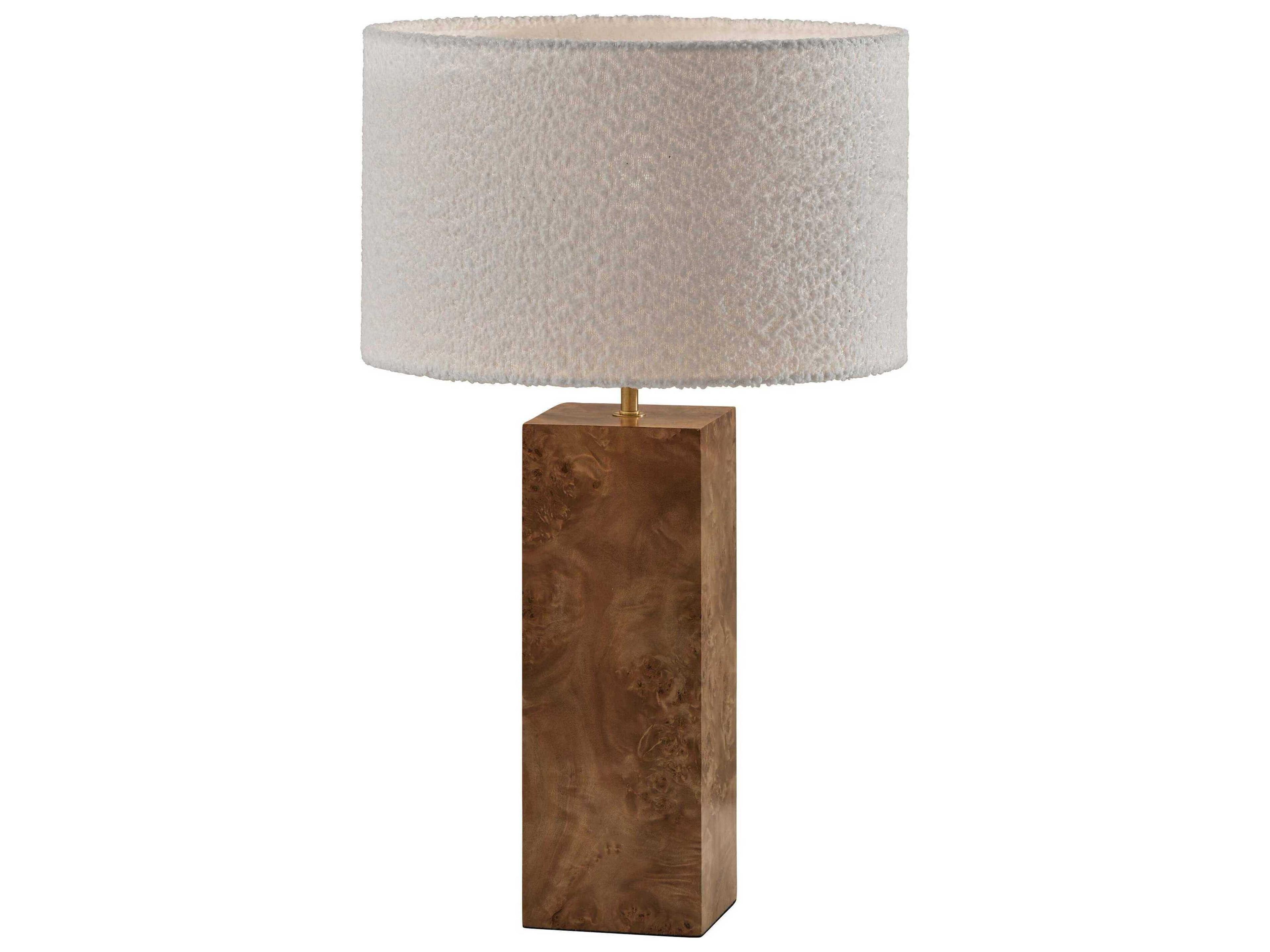 Frederick Table Lamp with Burled Wood and Boucle Shade