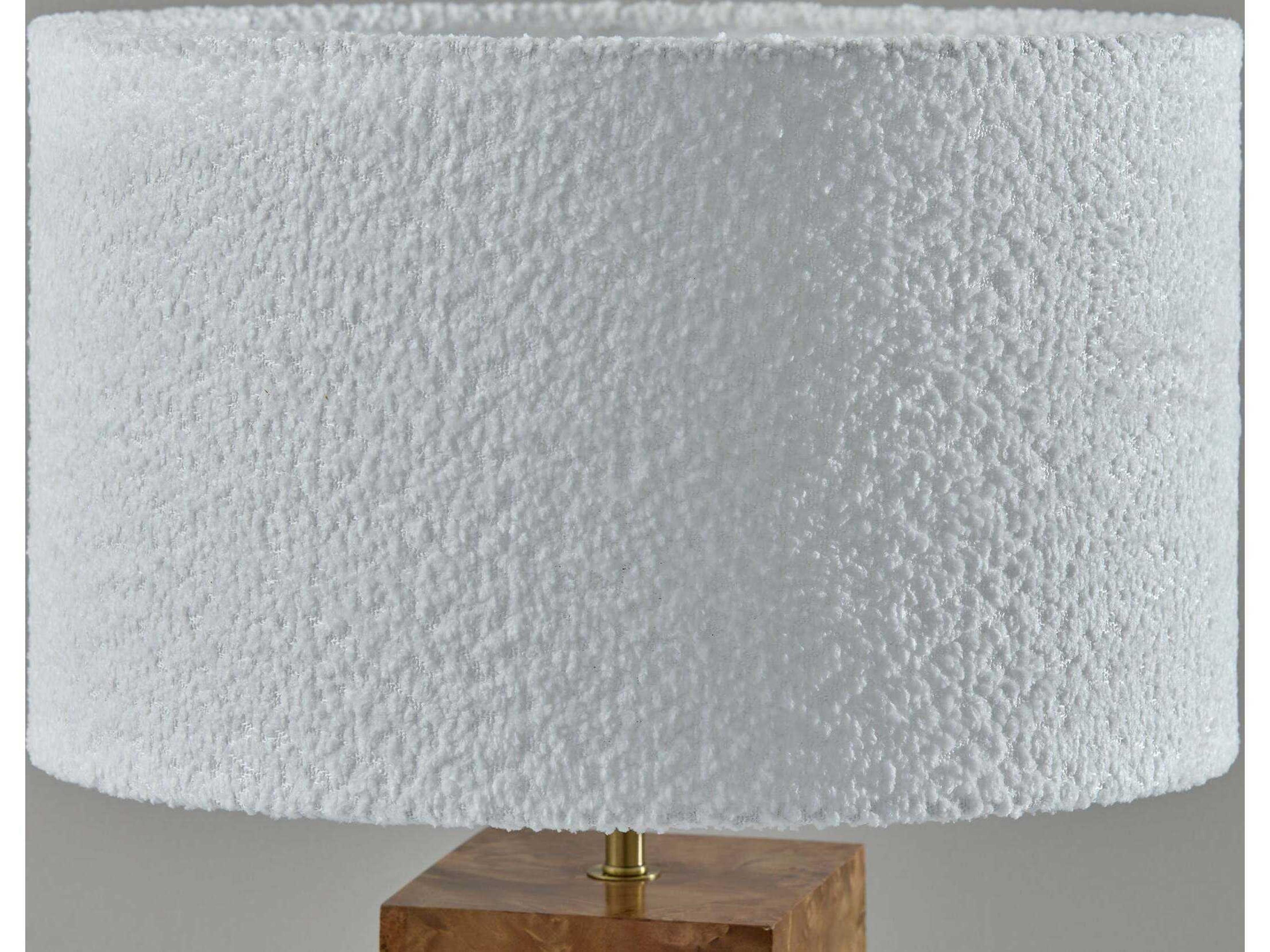 Adesso Frederick Burled Antique Brass White Boucle Fabric Brown Table Lamp