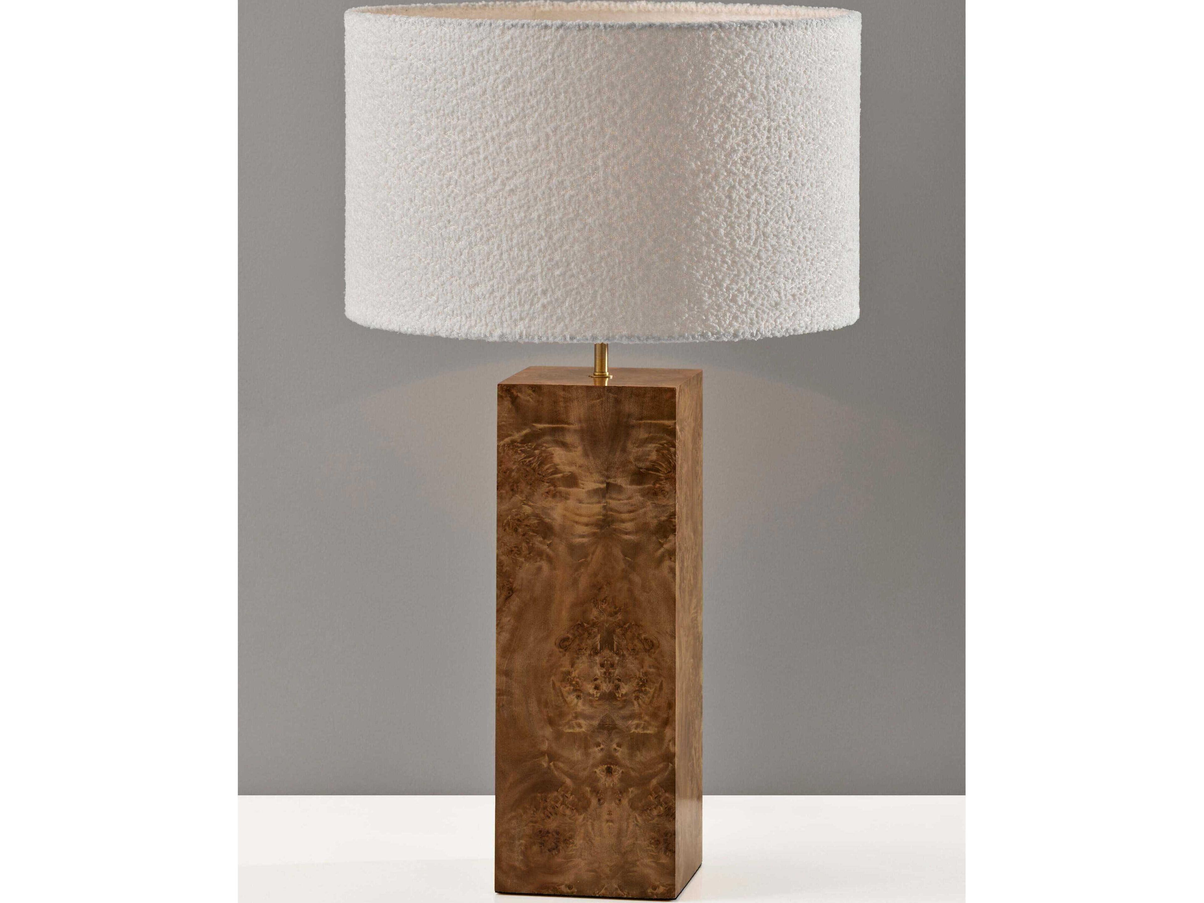 Adesso Frederick Burled Antique Brass White Boucle Fabric Brown Buffet Lamp