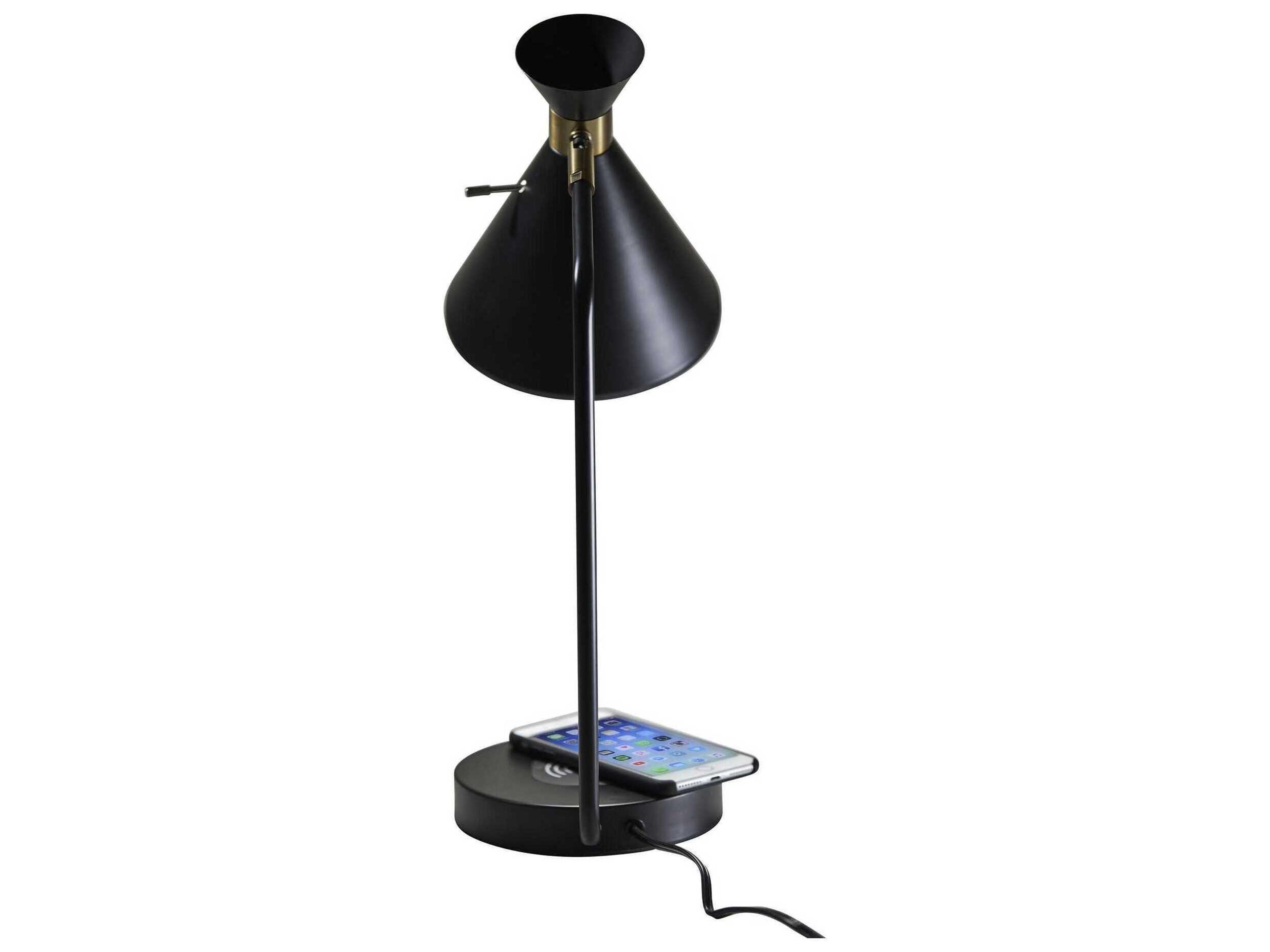 Adesso Maxine Matte Black Antique Brass Metal Desk Lamp