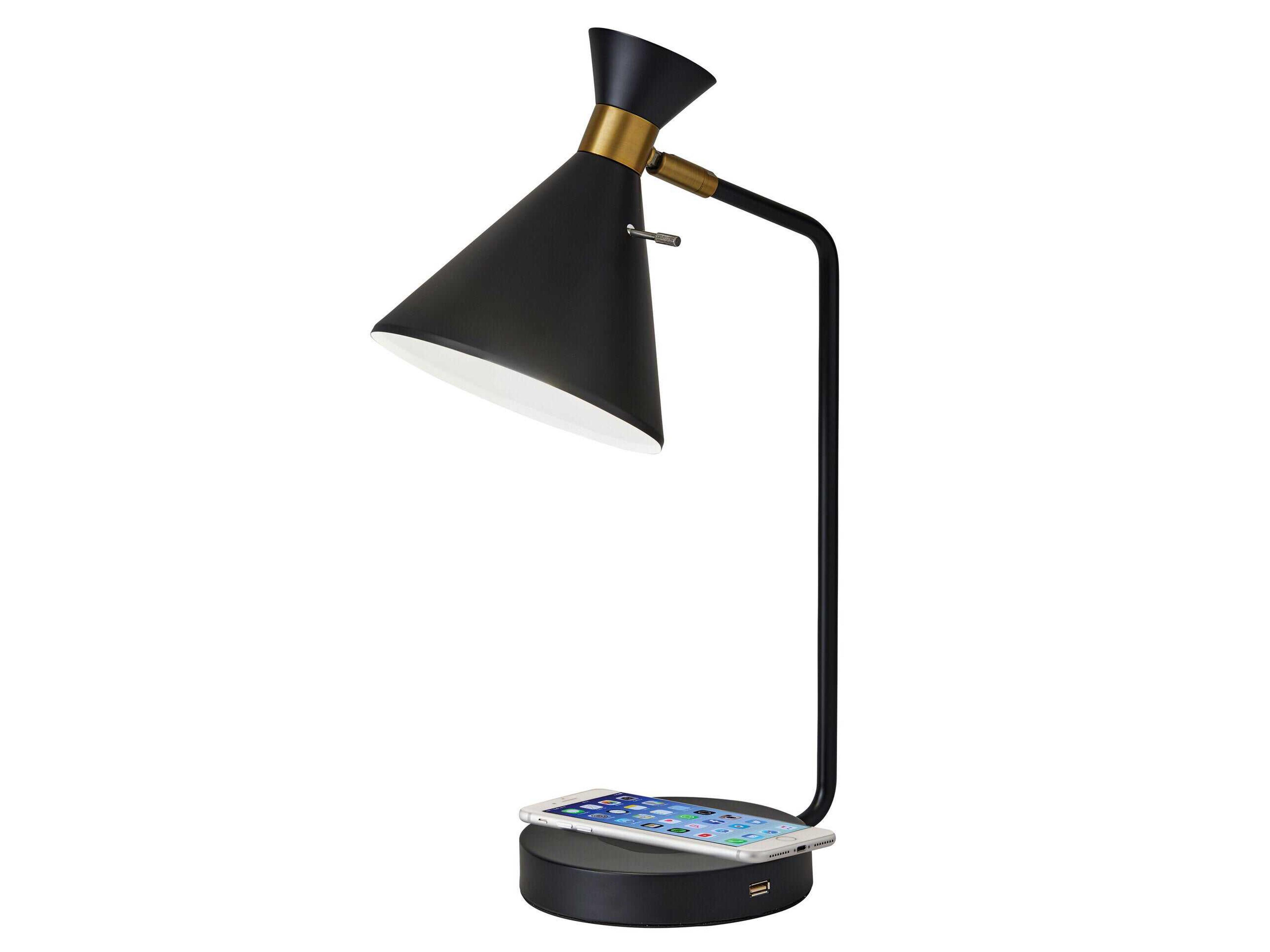 Adesso Maxine Matte Black Antique Brass Metal Desk Lamp