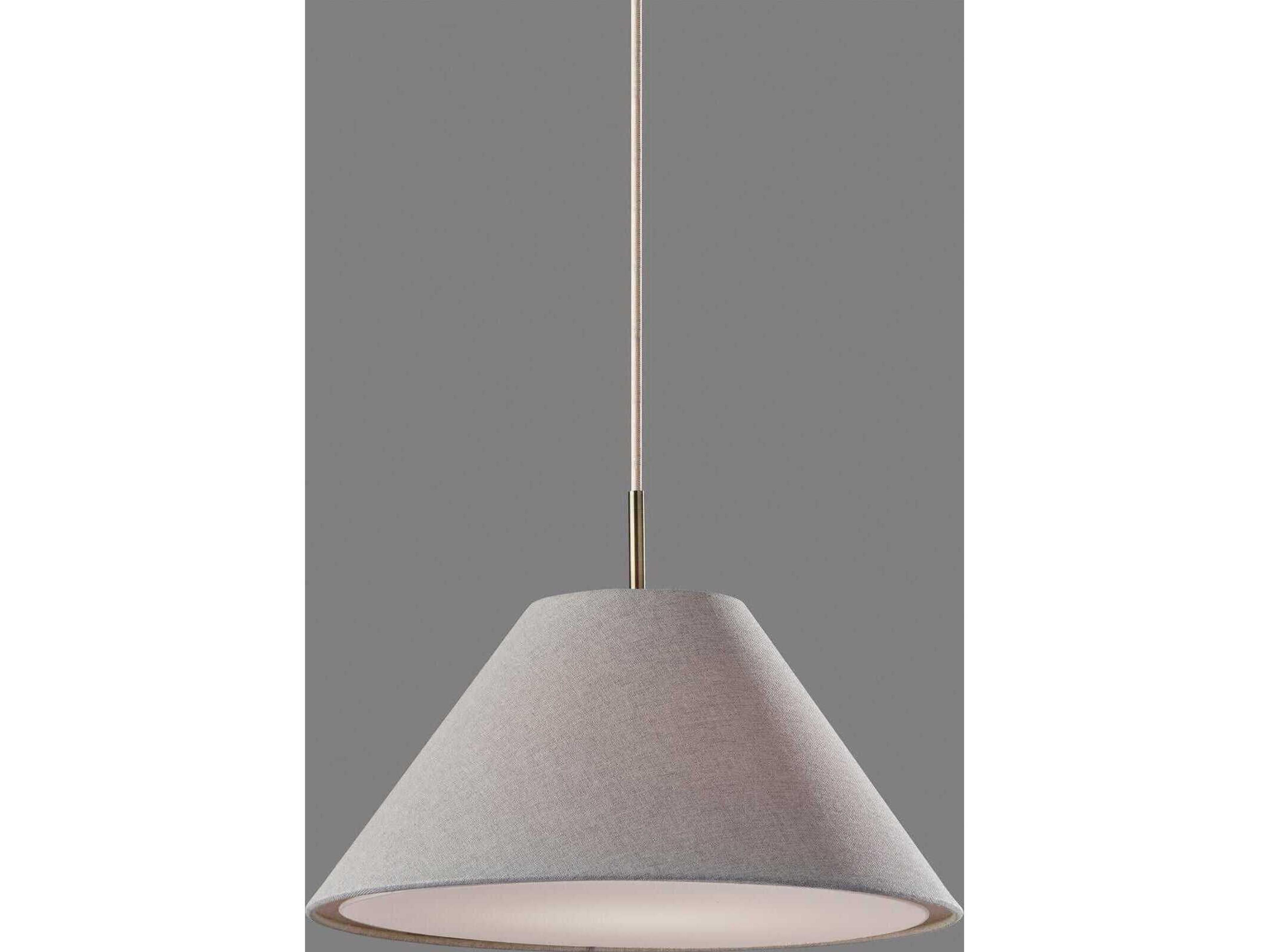 Adesso Hadley Light Grey Textured Antique Brass Drum Pendant