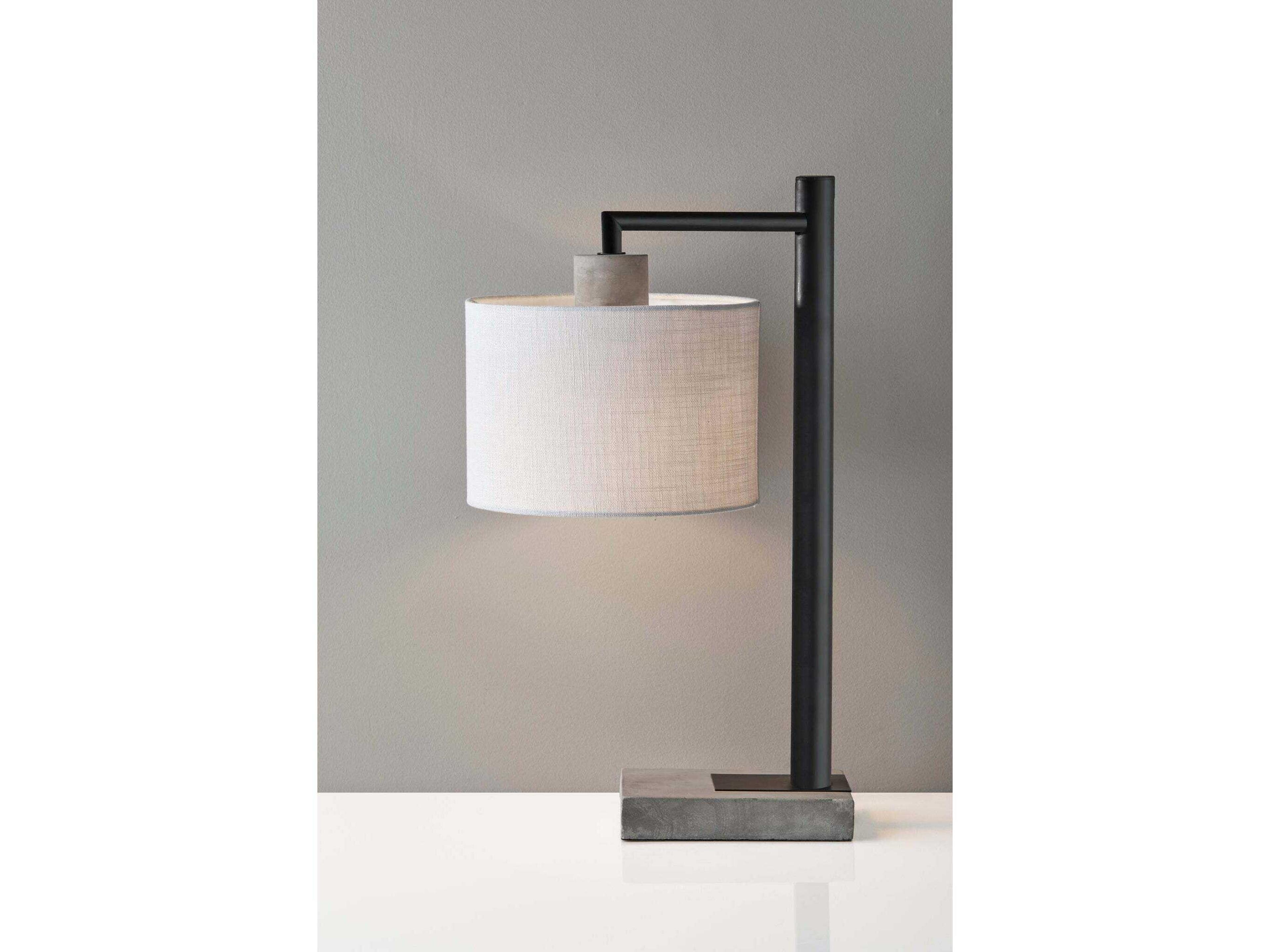 Adesso Devin Black Grey Cement White Textured Fabric Table Lamp
