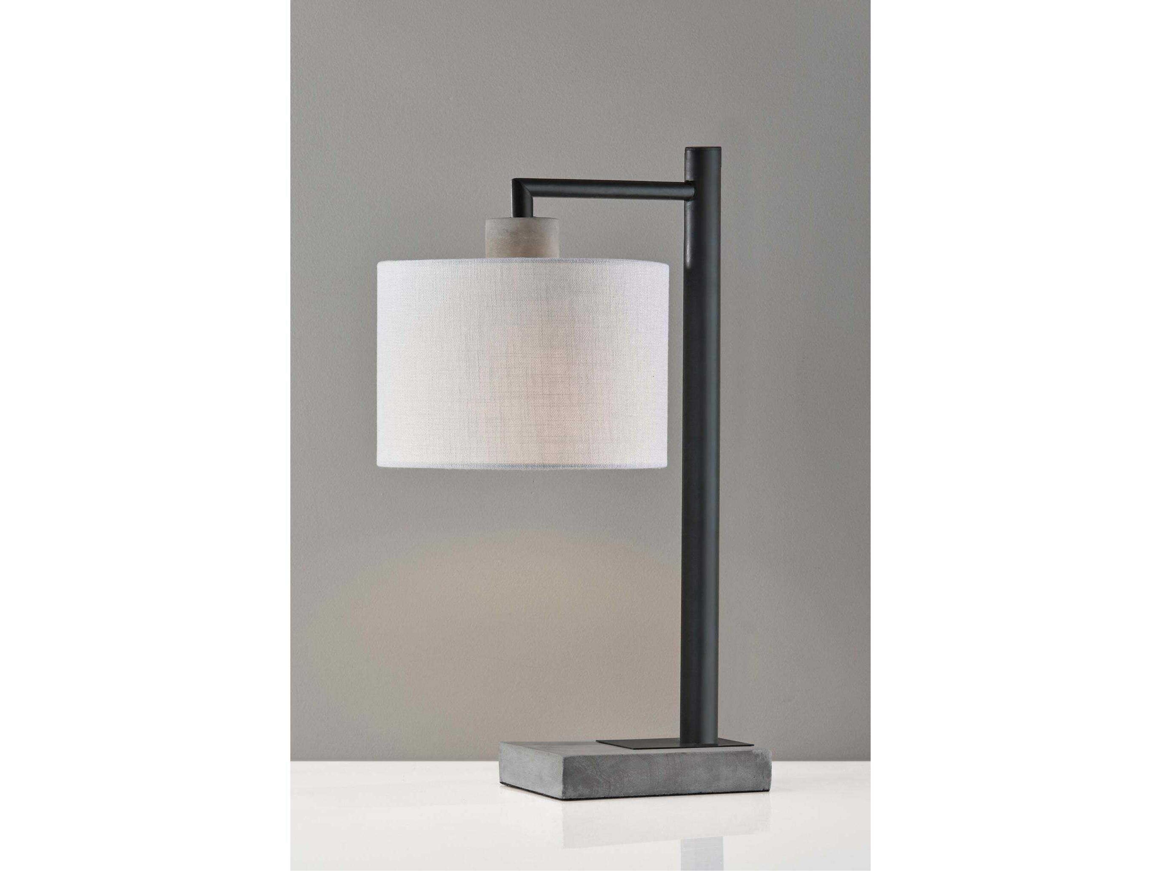 Adesso Devin Black Grey Cement White Textured Fabric Table Lamp