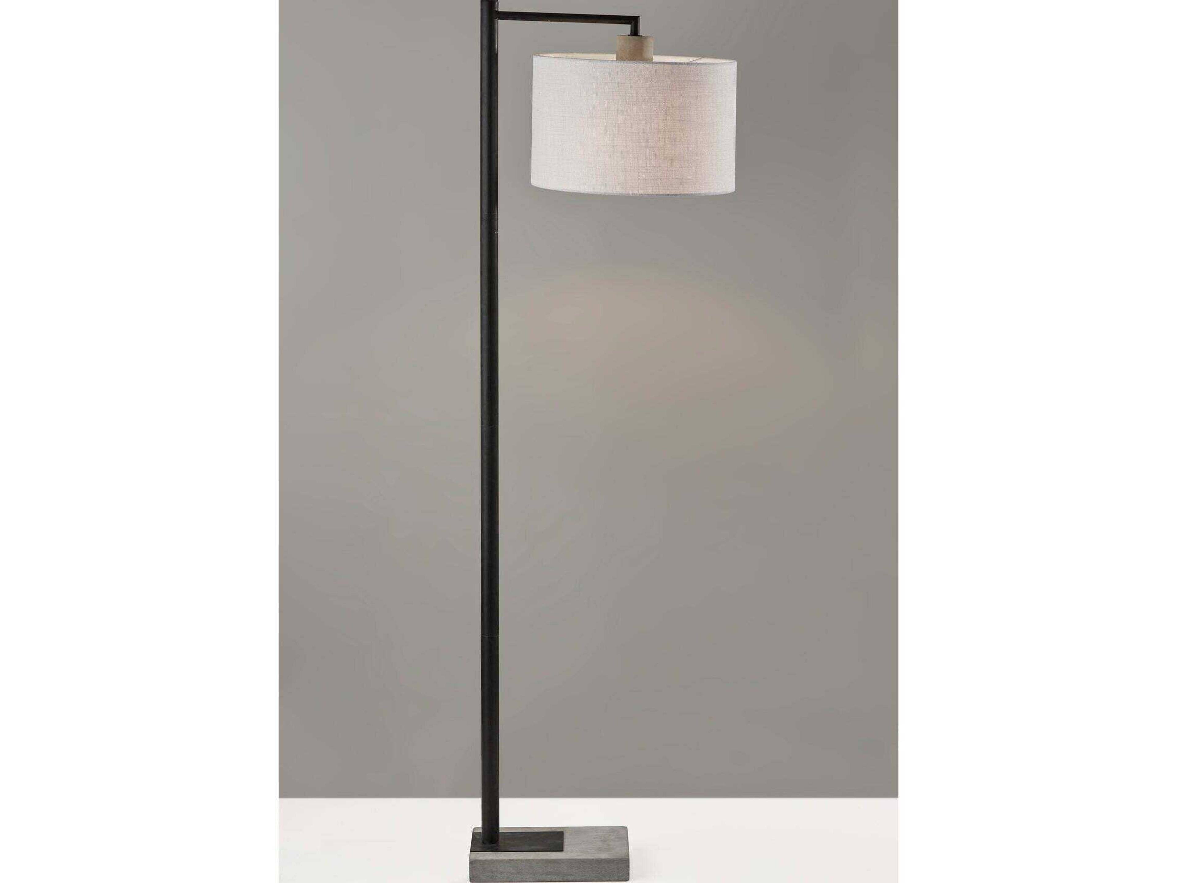 Adesso Devin Black Grey Cement White Textured Fabric Floor Lamp