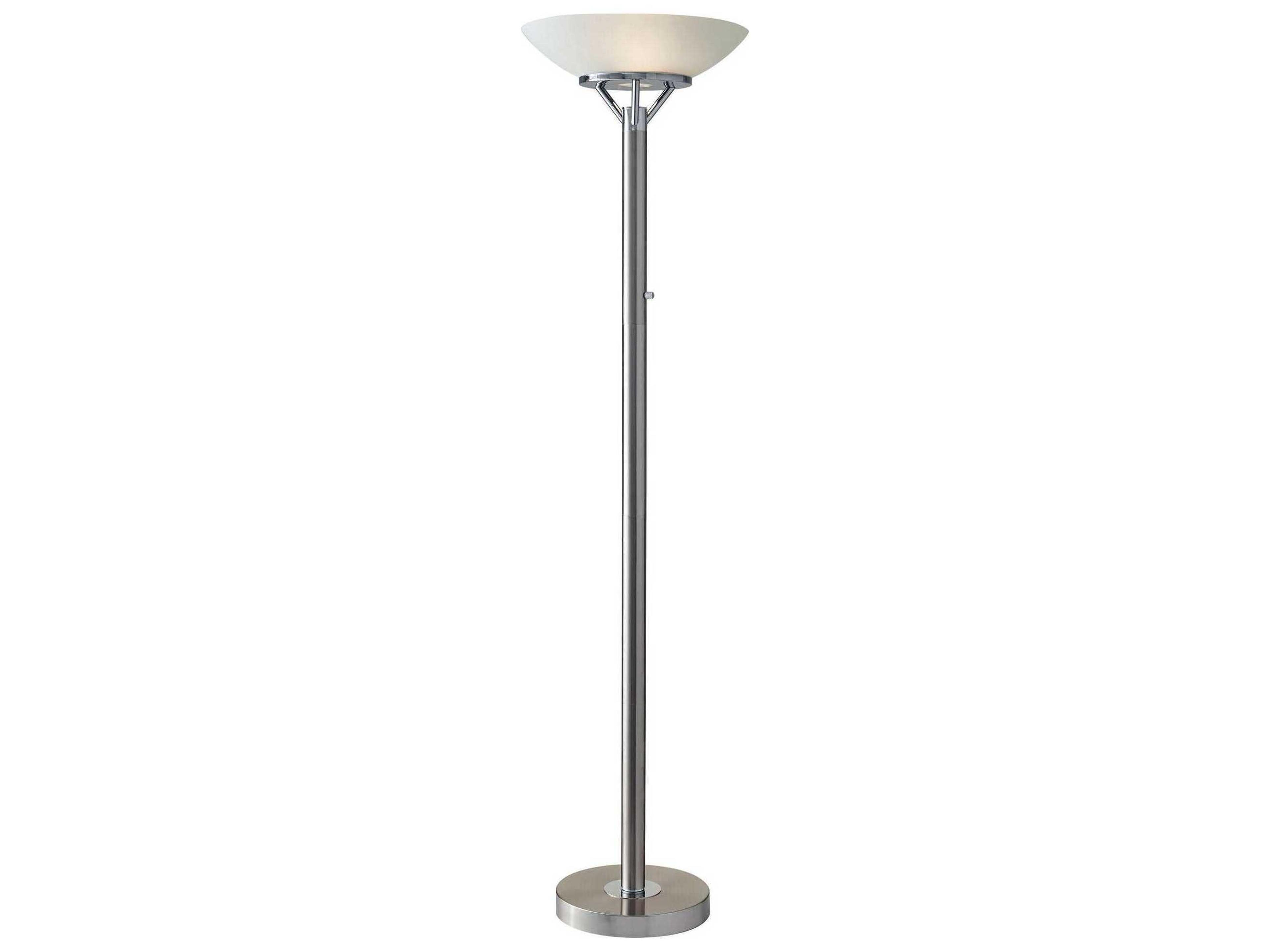 Expo Torchiere Floor Lamp in Brushed Steel and Chrome