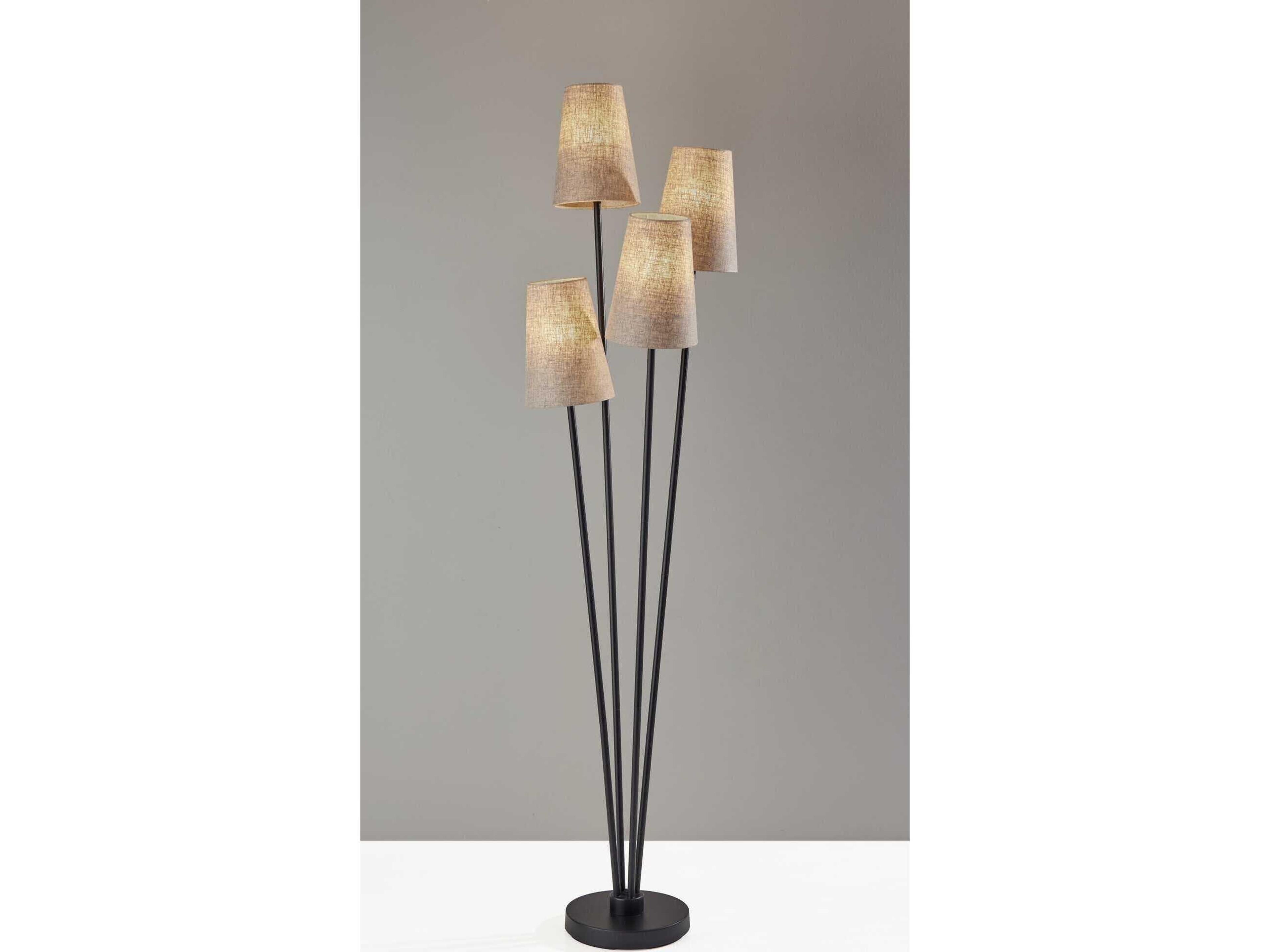 Adesso Wentworth Black Light Brown Textured Fabric Shades Floor Lamp