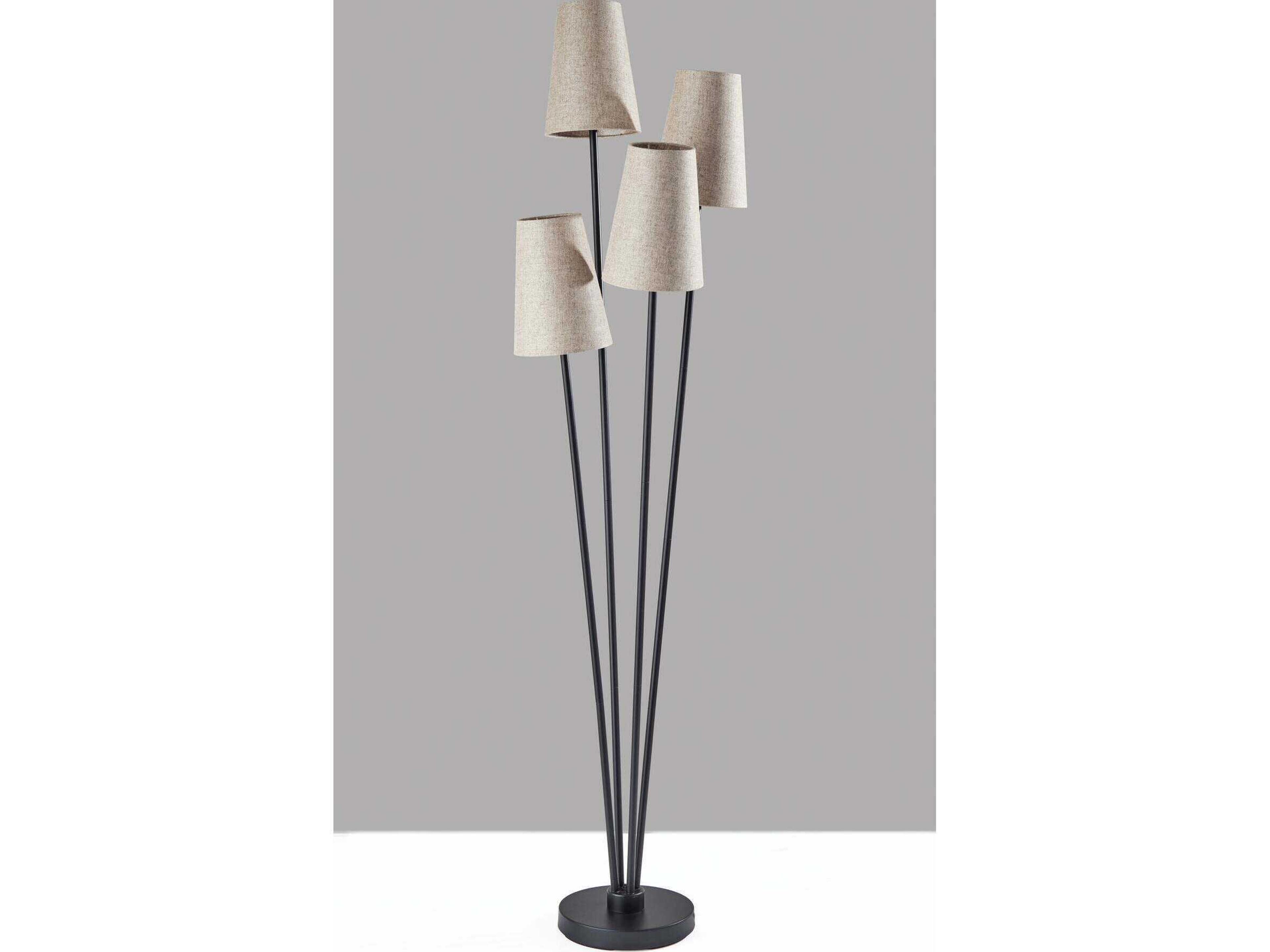 Adesso Wentworth Black Light Brown Textured Fabric Shades Floor Lamp