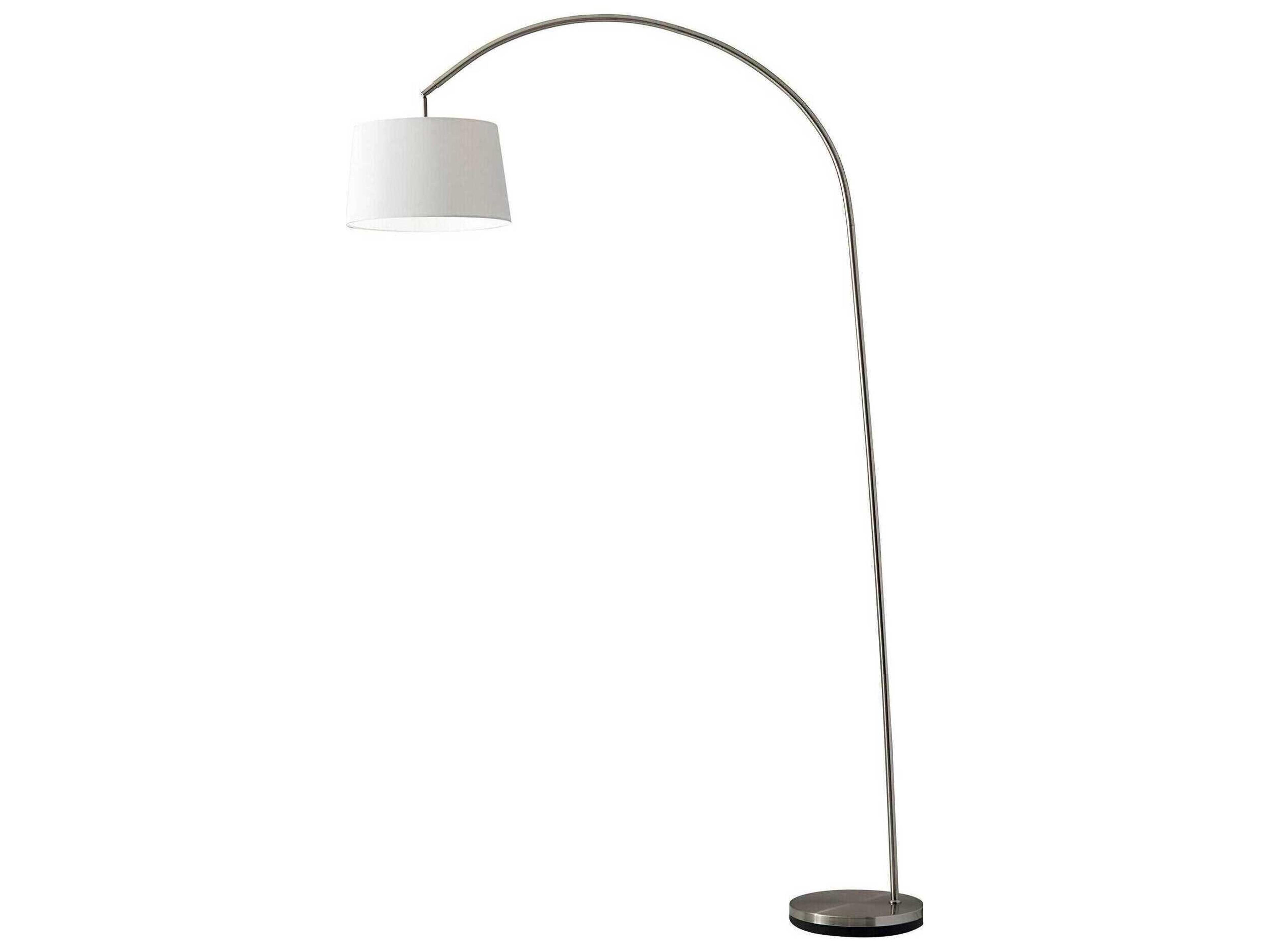 Goliath Arc Floor Lamp Satin Steel Natural Linen Shade