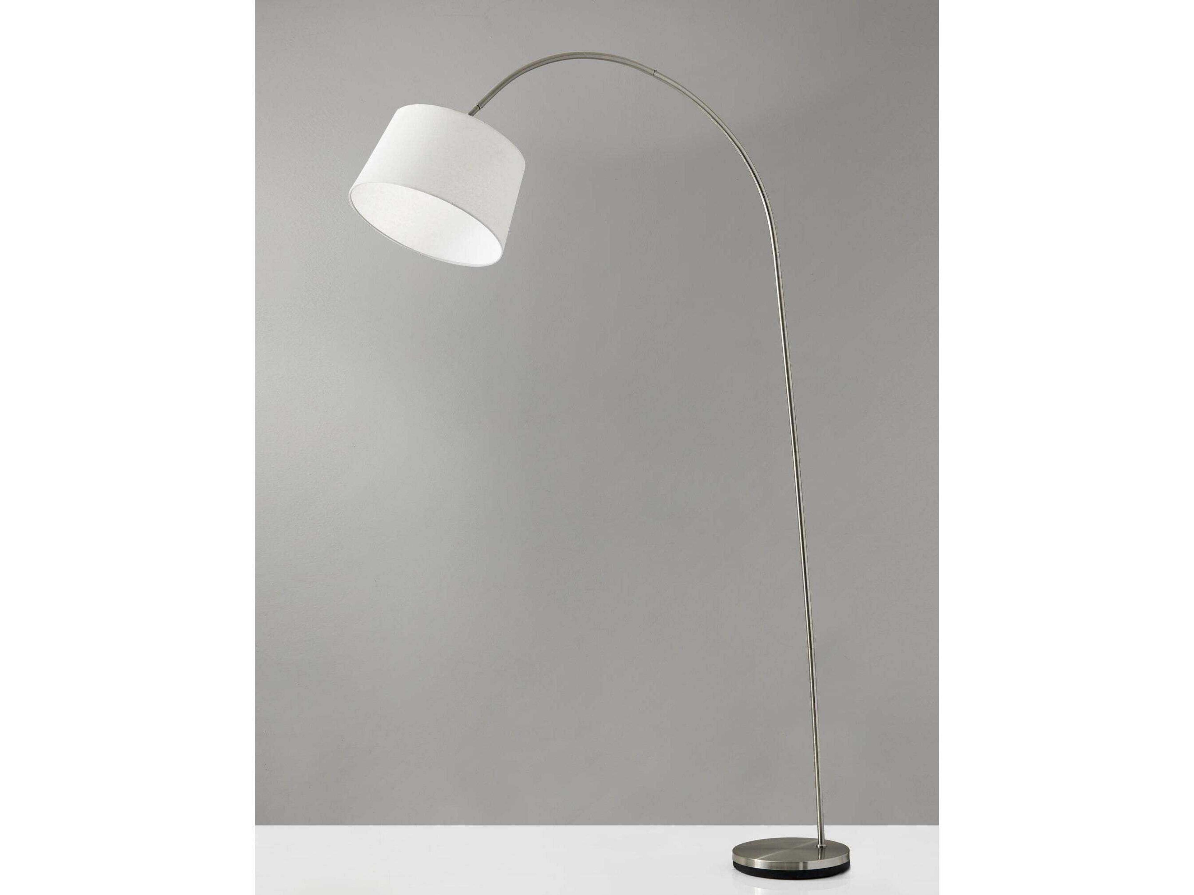 Adesso Goliath Brushed Steel Natural Linen Floor Lamp