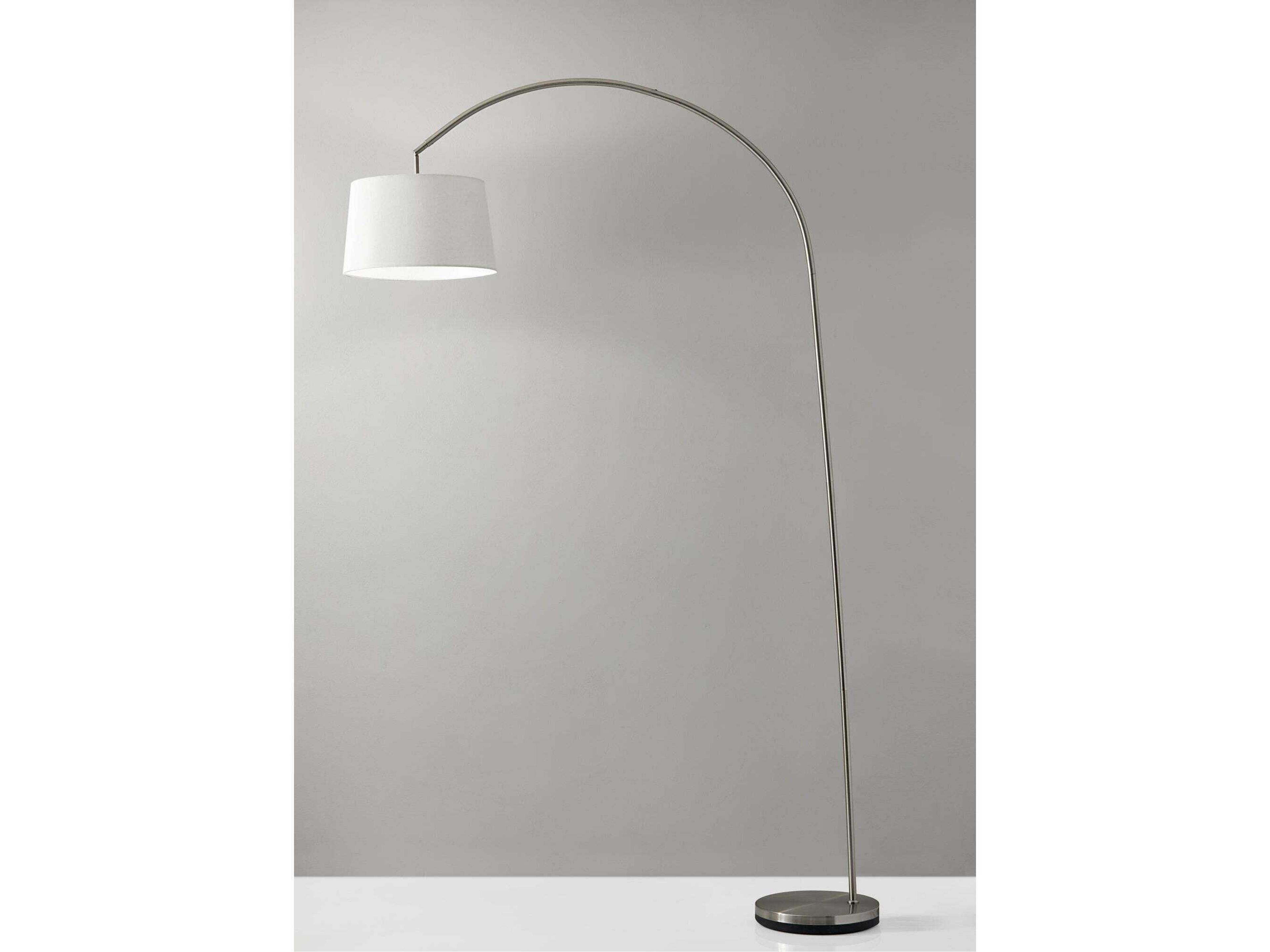 Adesso Goliath Brushed Steel Natural Linen Floor Lamp
