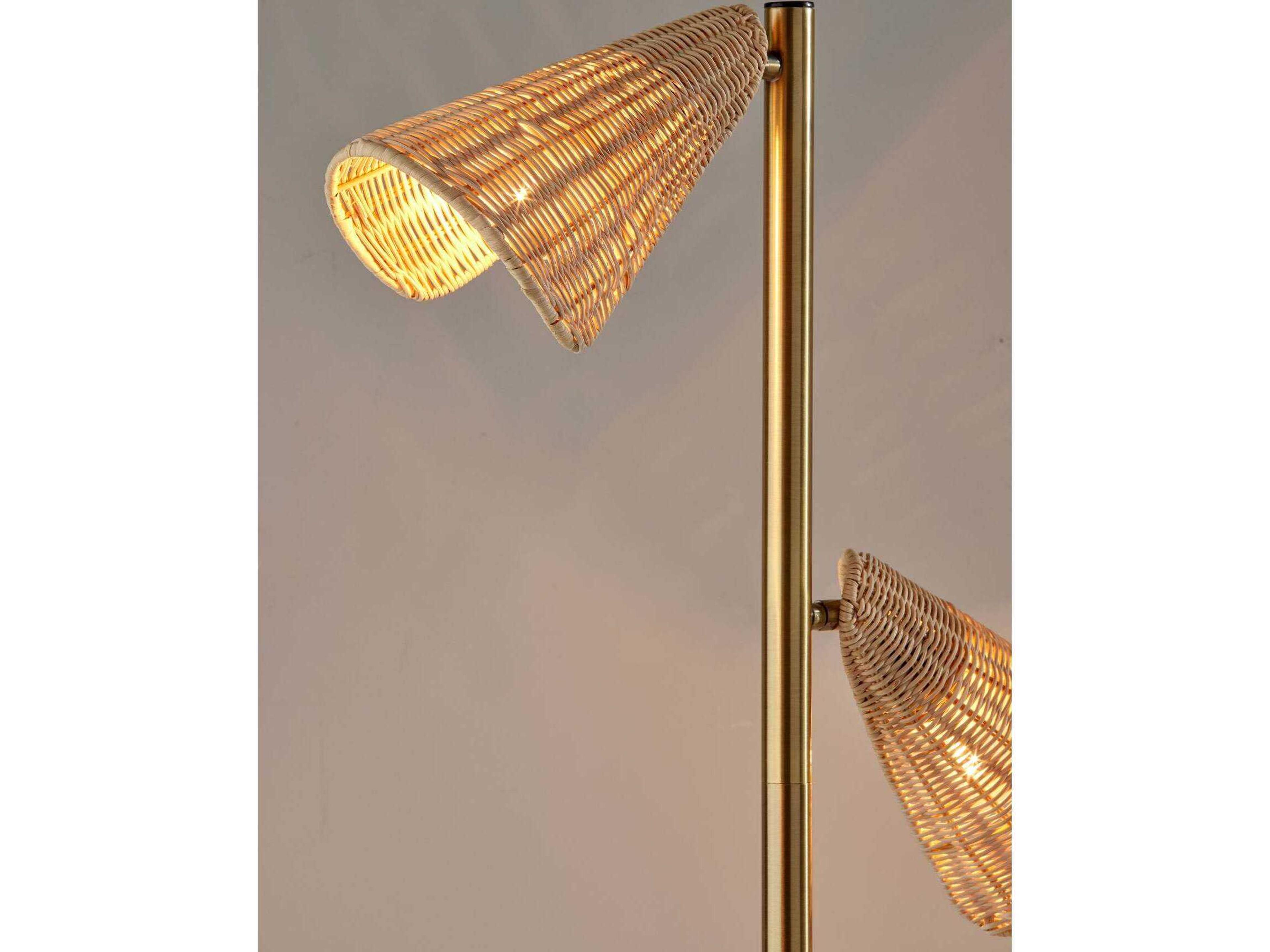 Adesso Cove Antique Brass Natural Rattan Floor Lamp