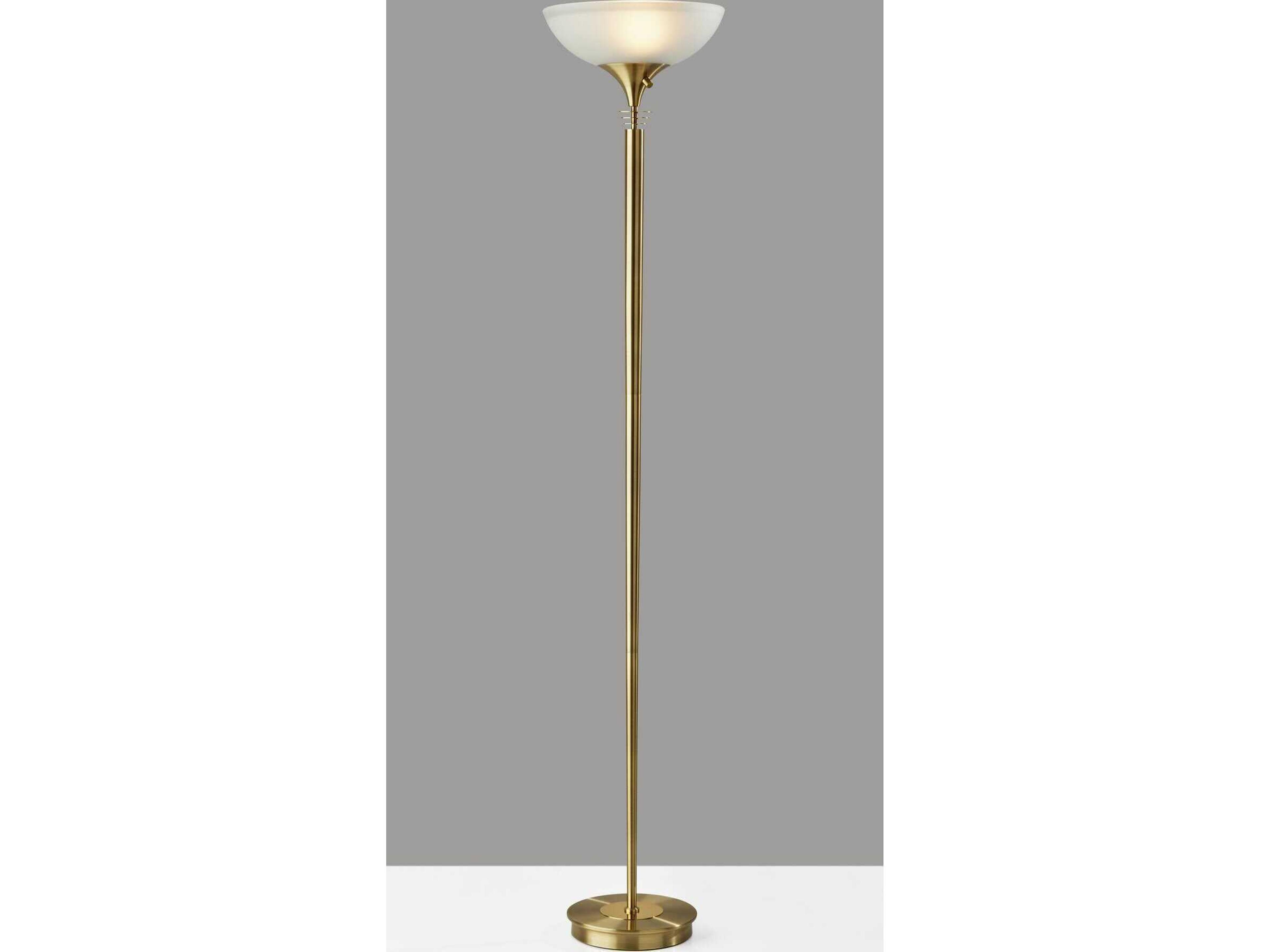 Adesso Metropolis Antique Brass Frosted Glass Floor Lamp