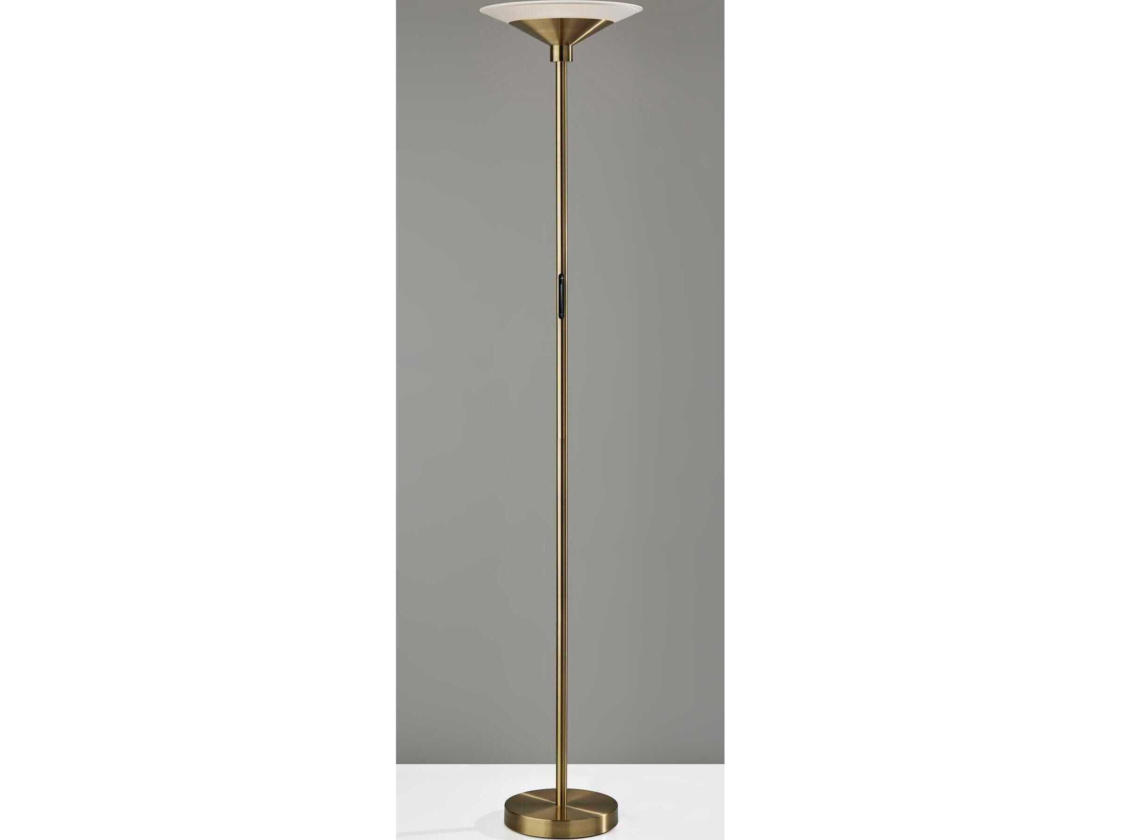 Adesso Solar Antique Brass Frosted Glass Floor Lamp