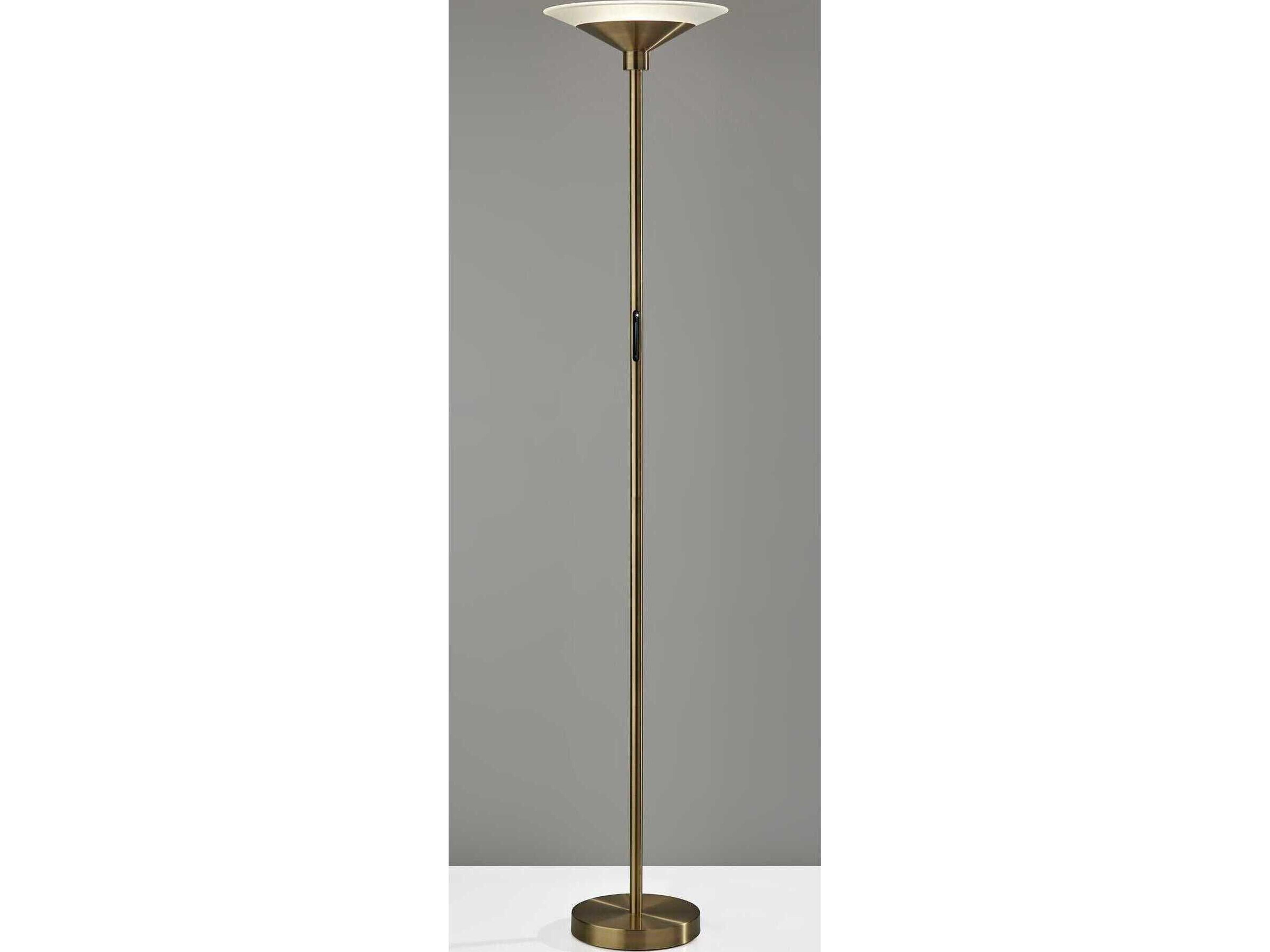 Adesso Solar Antique Brass Frosted Glass Floor Lamp