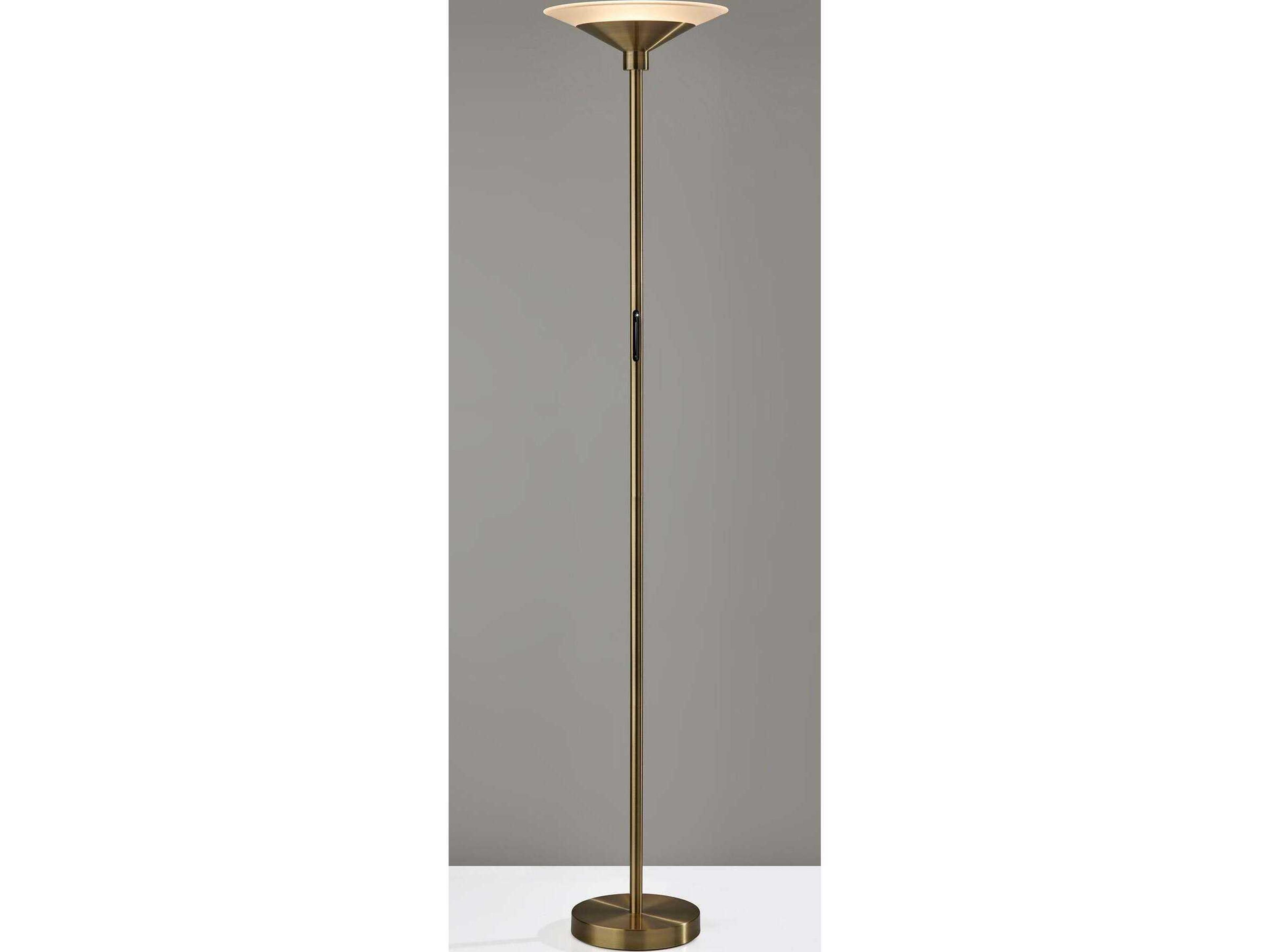 Adesso Solar Antique Brass Frosted Glass Floor Lamp