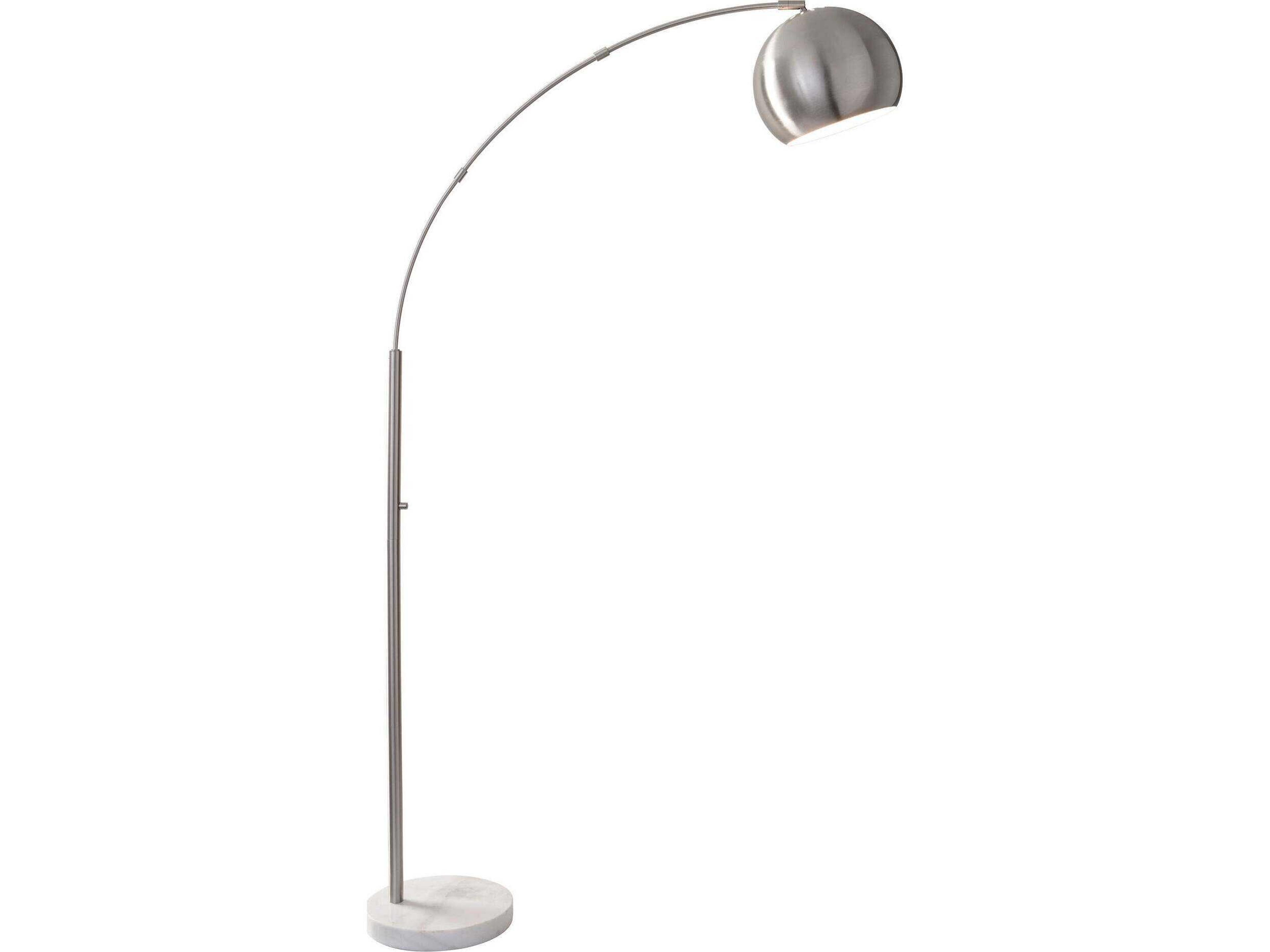 Astoria Arc Lamp Brushed Steel with White Marble Base