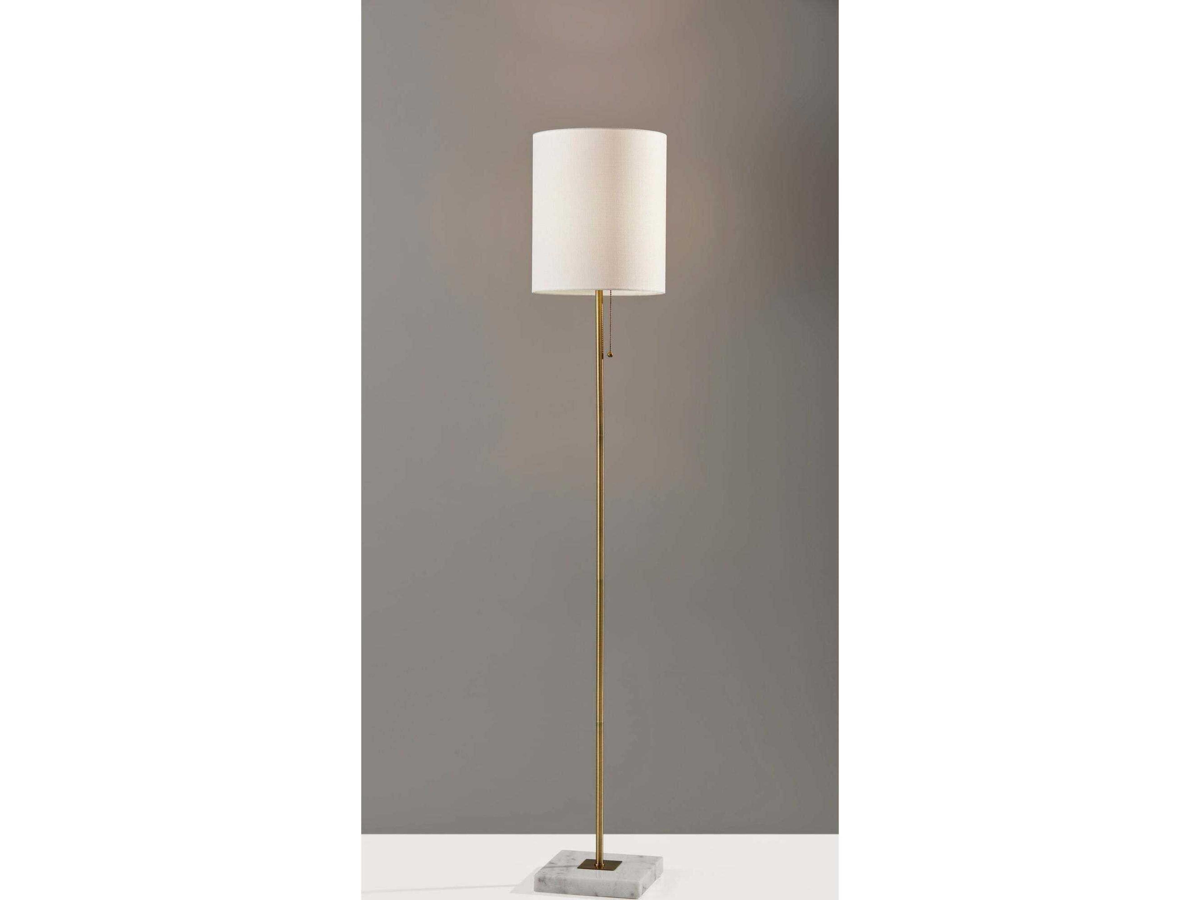 Adesso Fiona Antique Brass White Textured Fabric Floor Lamp