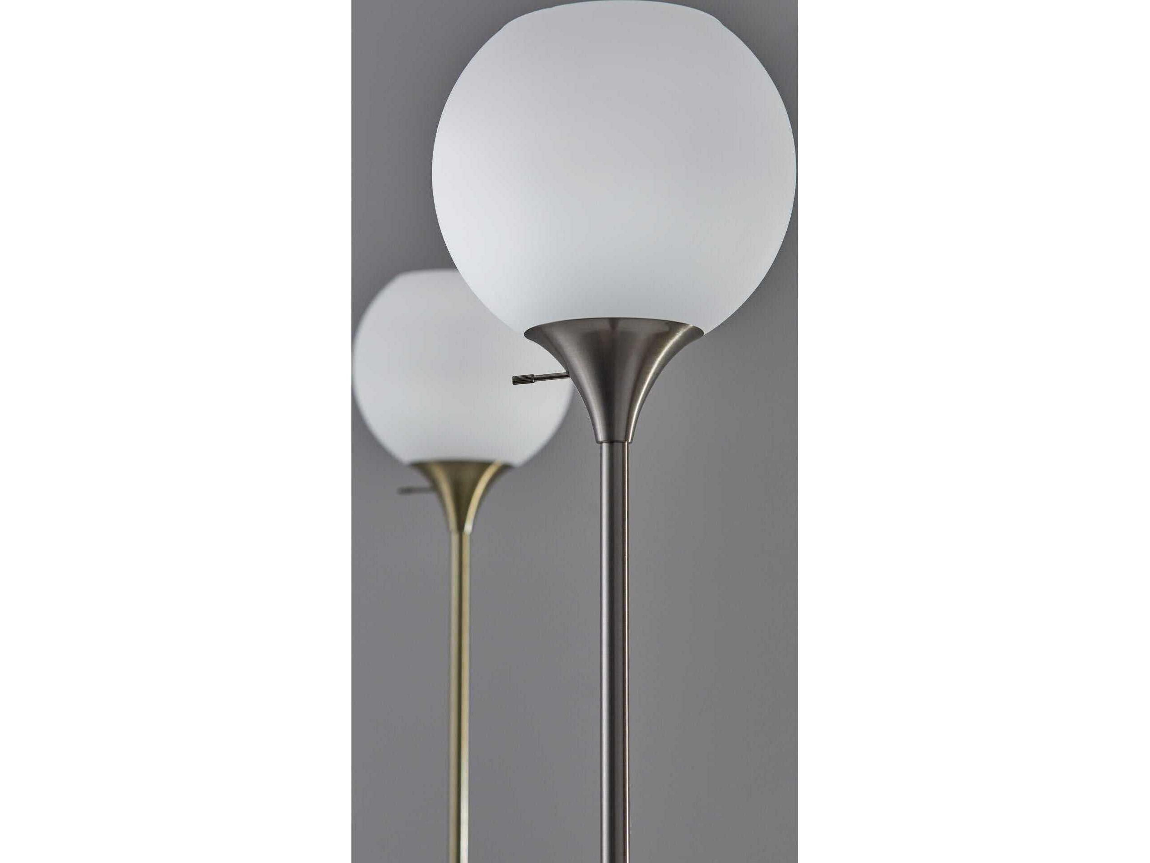 Adesso Fiona Antique Brass White Opal Glass Floor Lamp