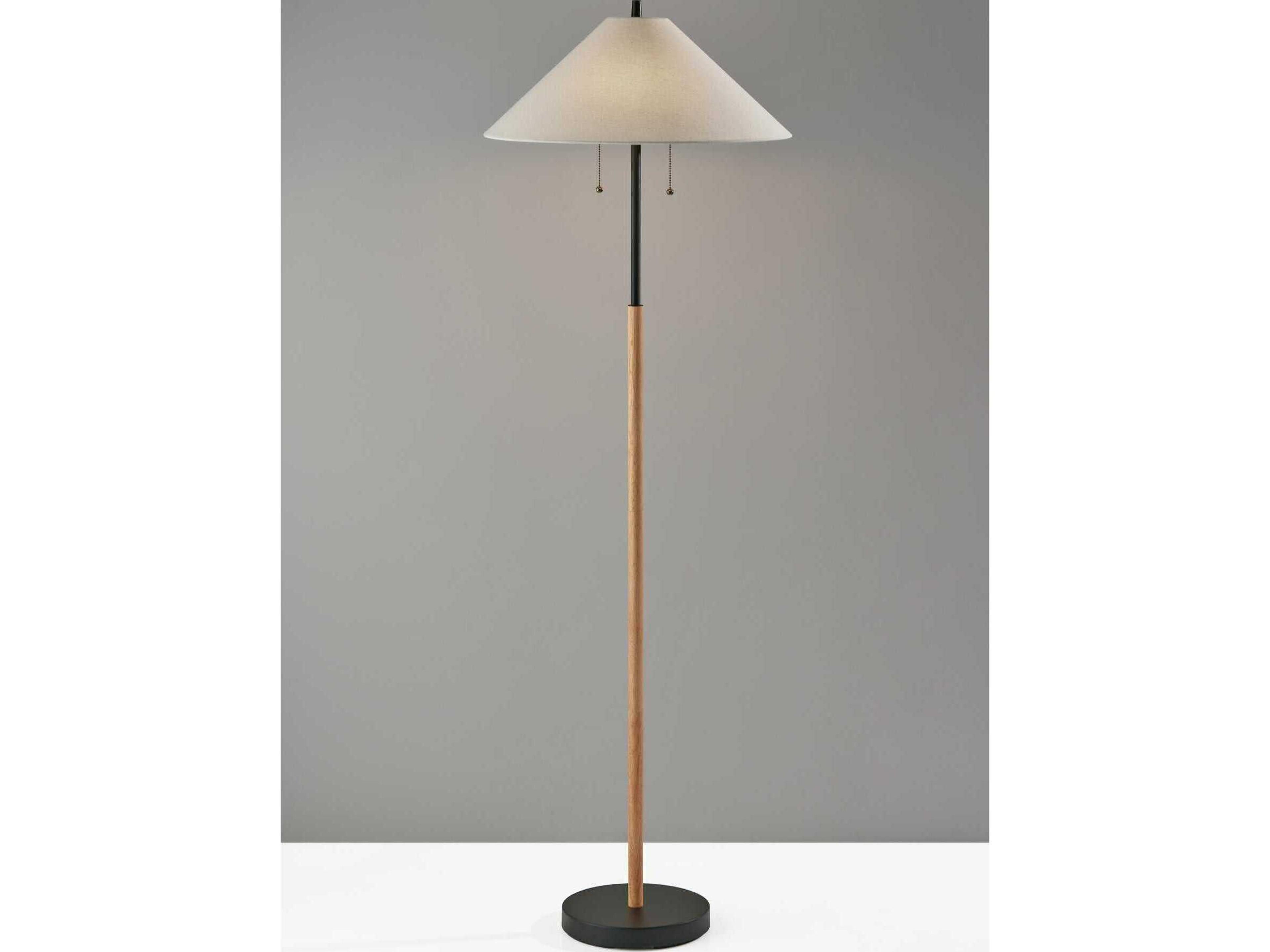 Adesso Palmer Black Natural White Textured Fabric Floor Lamp