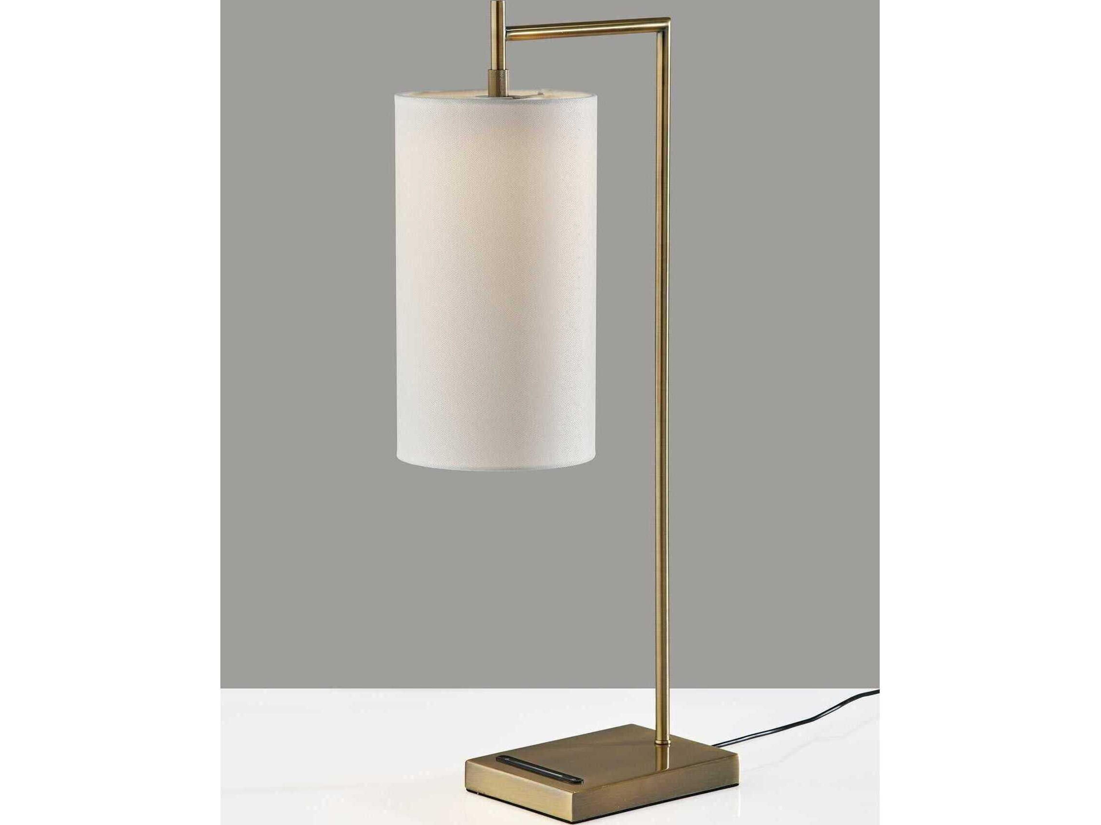 Adesso Matilda Antique Brass White Fabric Table Lamp