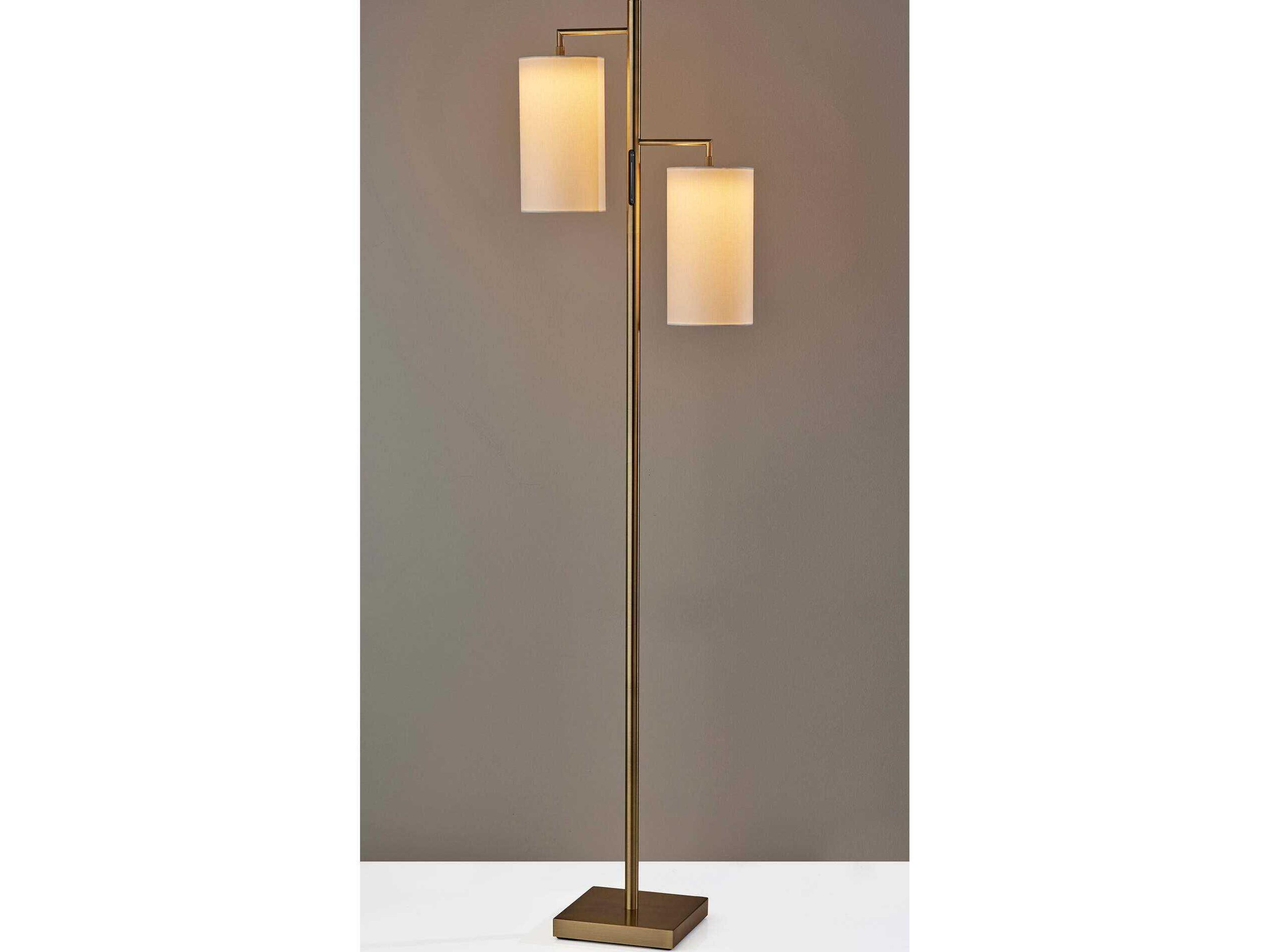 Adesso Matilda Antique Brass White Fabric Floor Lamp