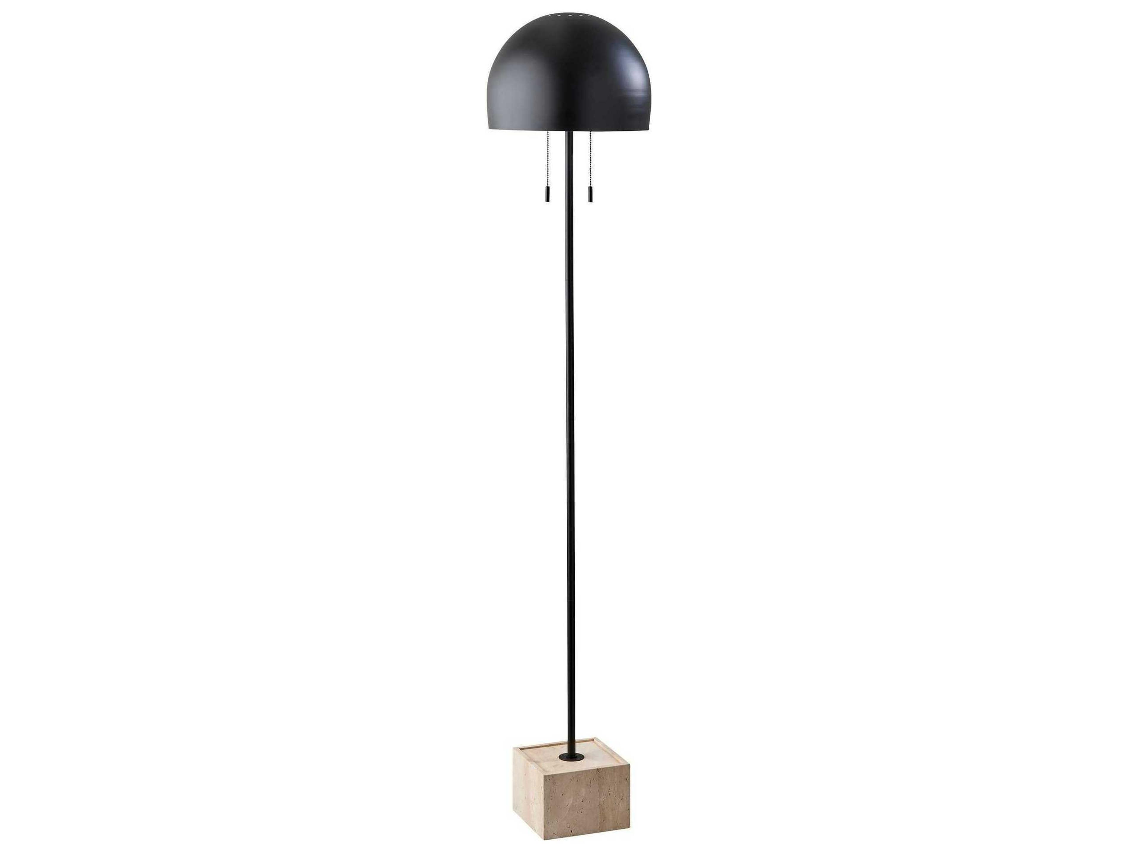 Wilder Floor Lamp in Black with Travertine Stone Base