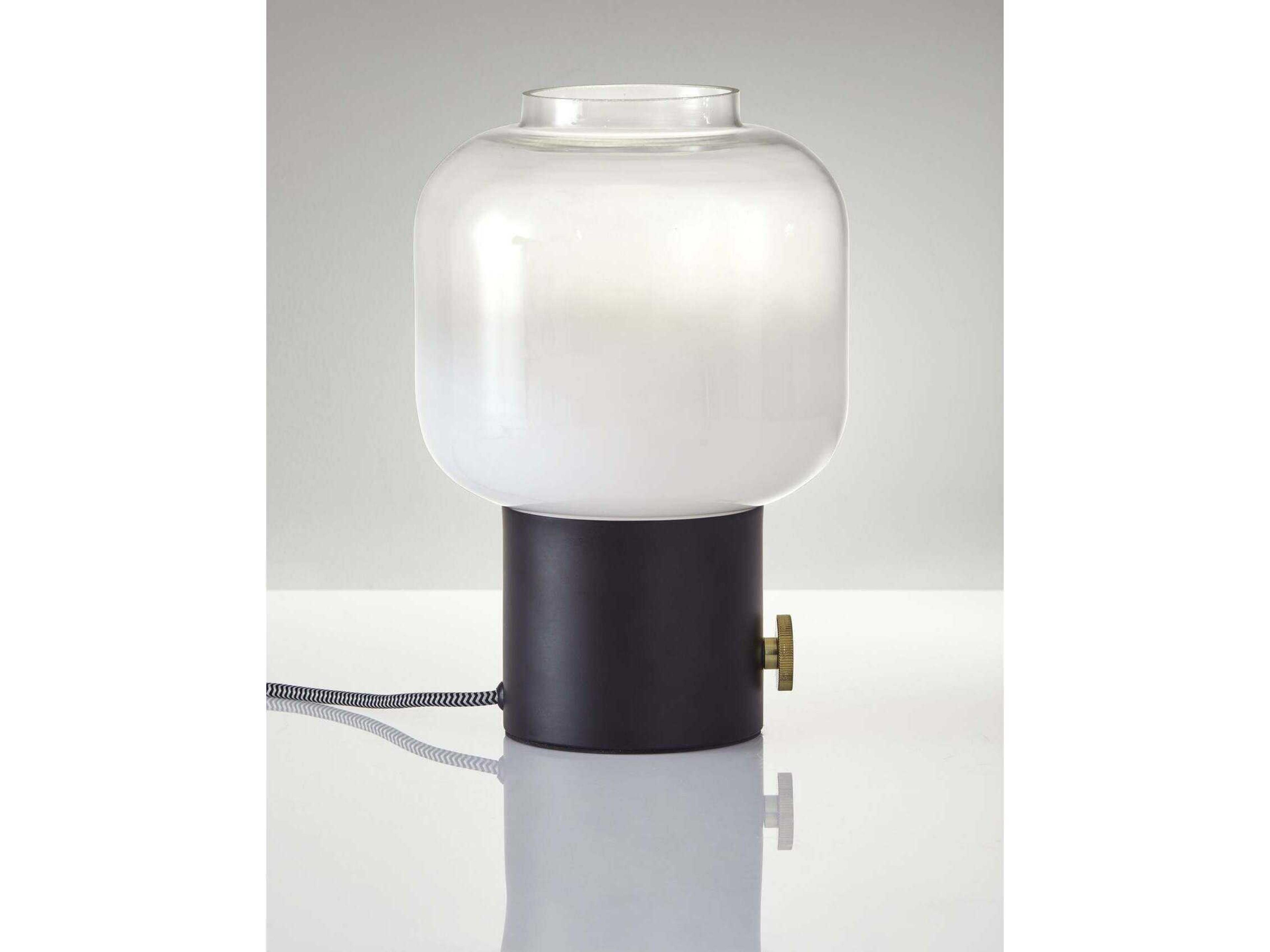 Adesso Lewis Matte Black Antique Brass White To Clear Glass Table Lamp