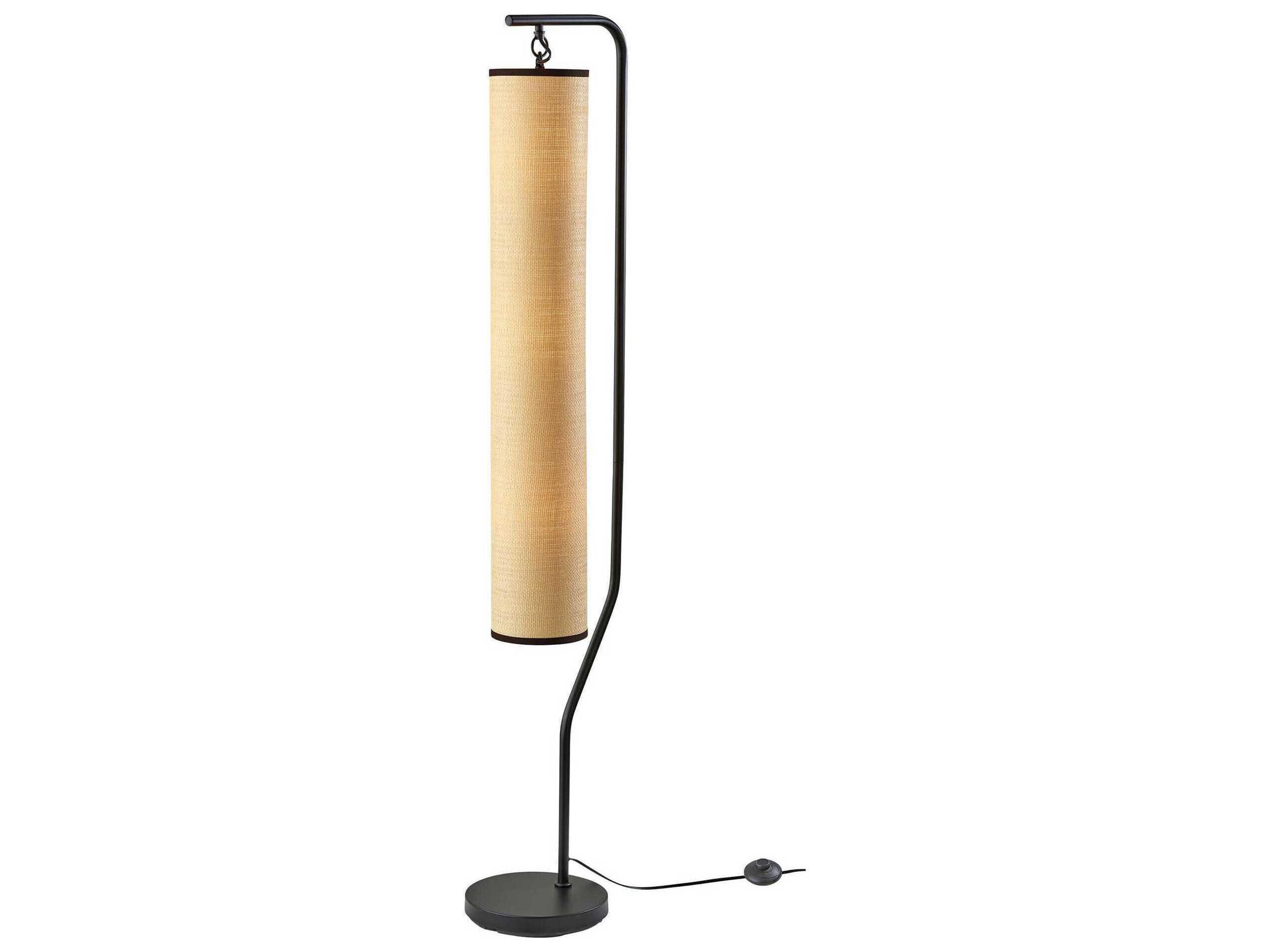 Adesso Lyons Black Natural Woven Paper With Trim Floor Lamp