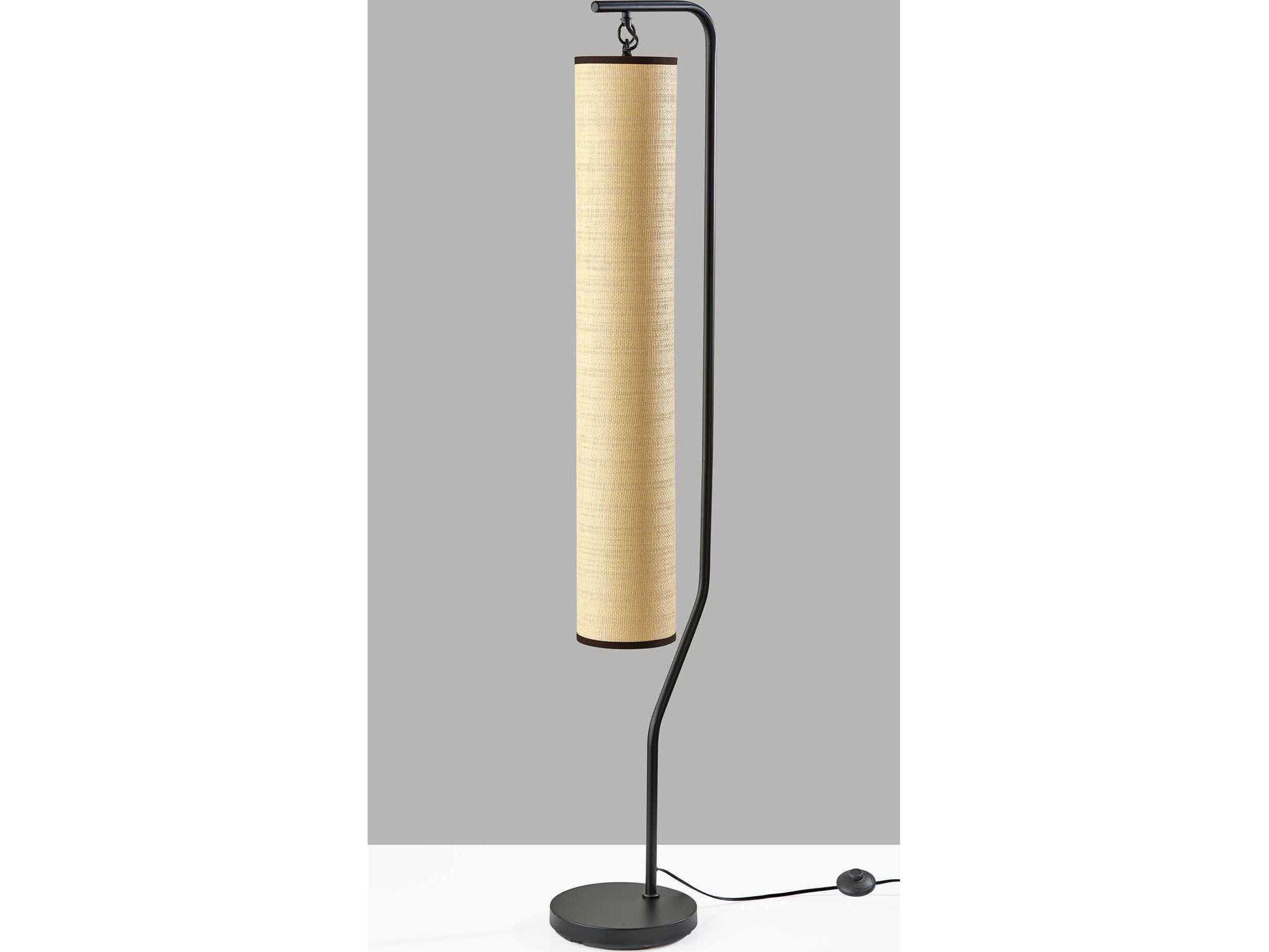 Adesso Lyons Black Natural Woven Paper With Trim Floor Lamp