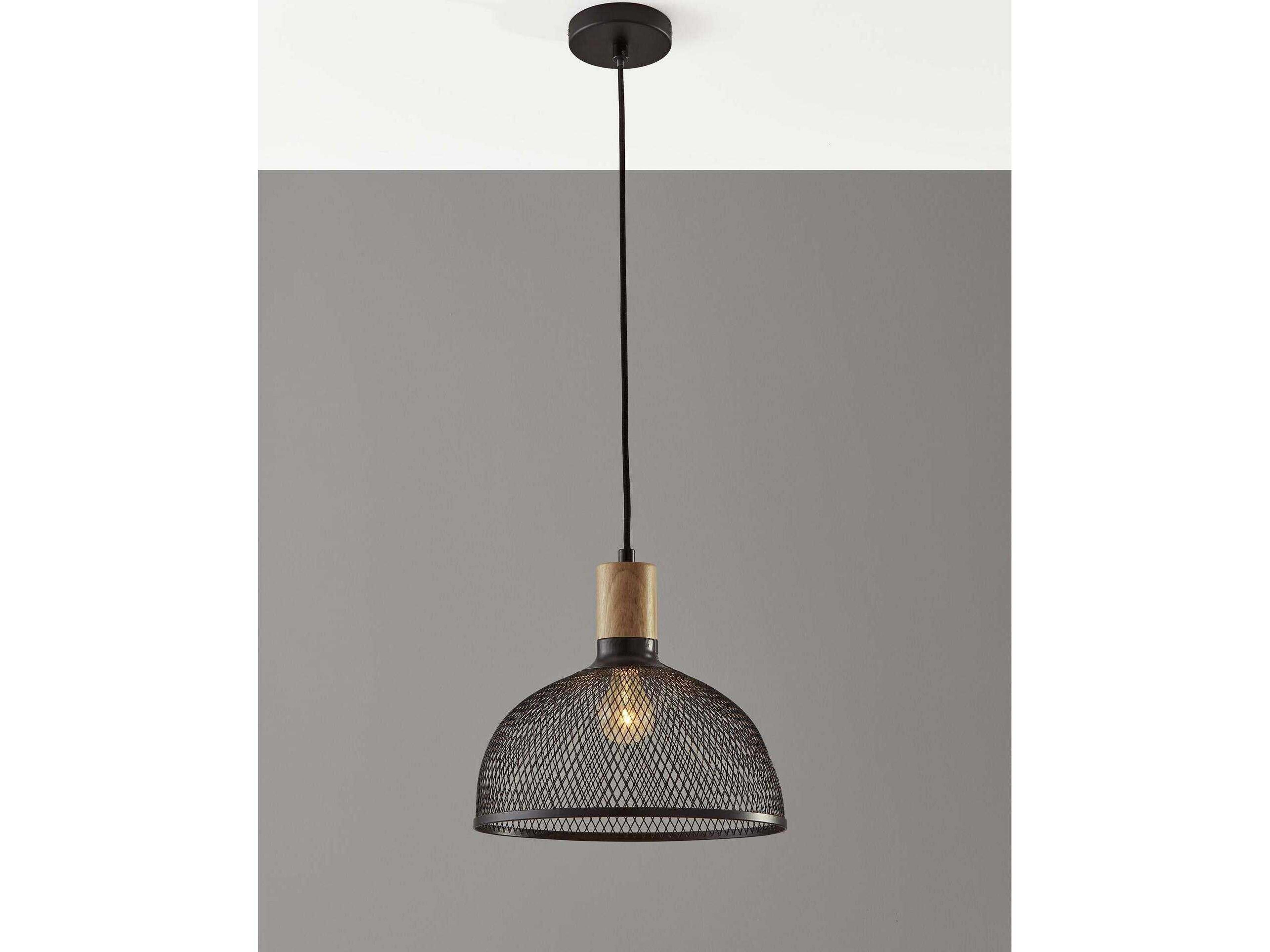 Adesso Dale Matte Black Natural Rubber Wood Dome Pendant