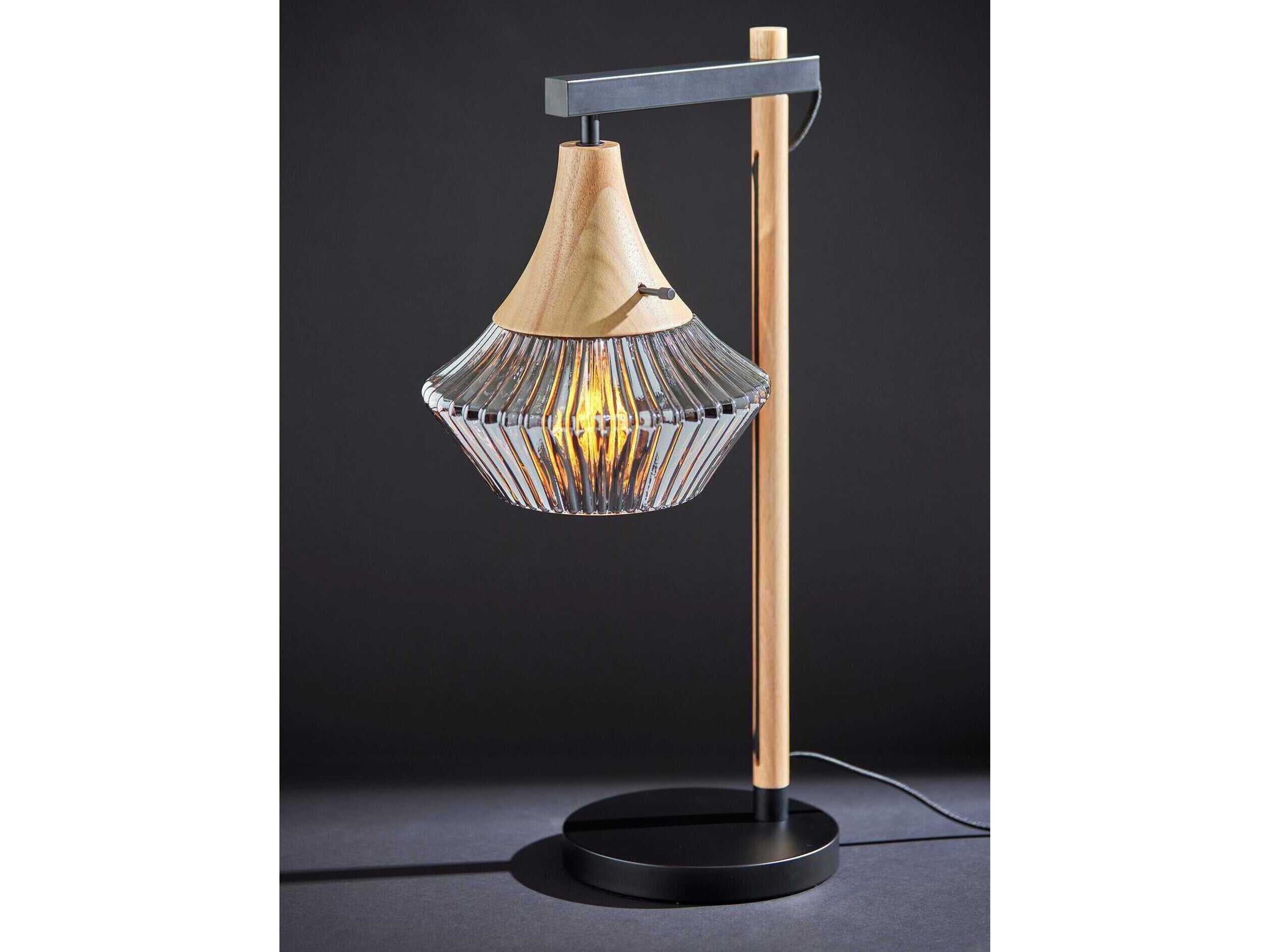 Adesso Elsie Black Natural Smoked Ribbed Glass Table Lamp