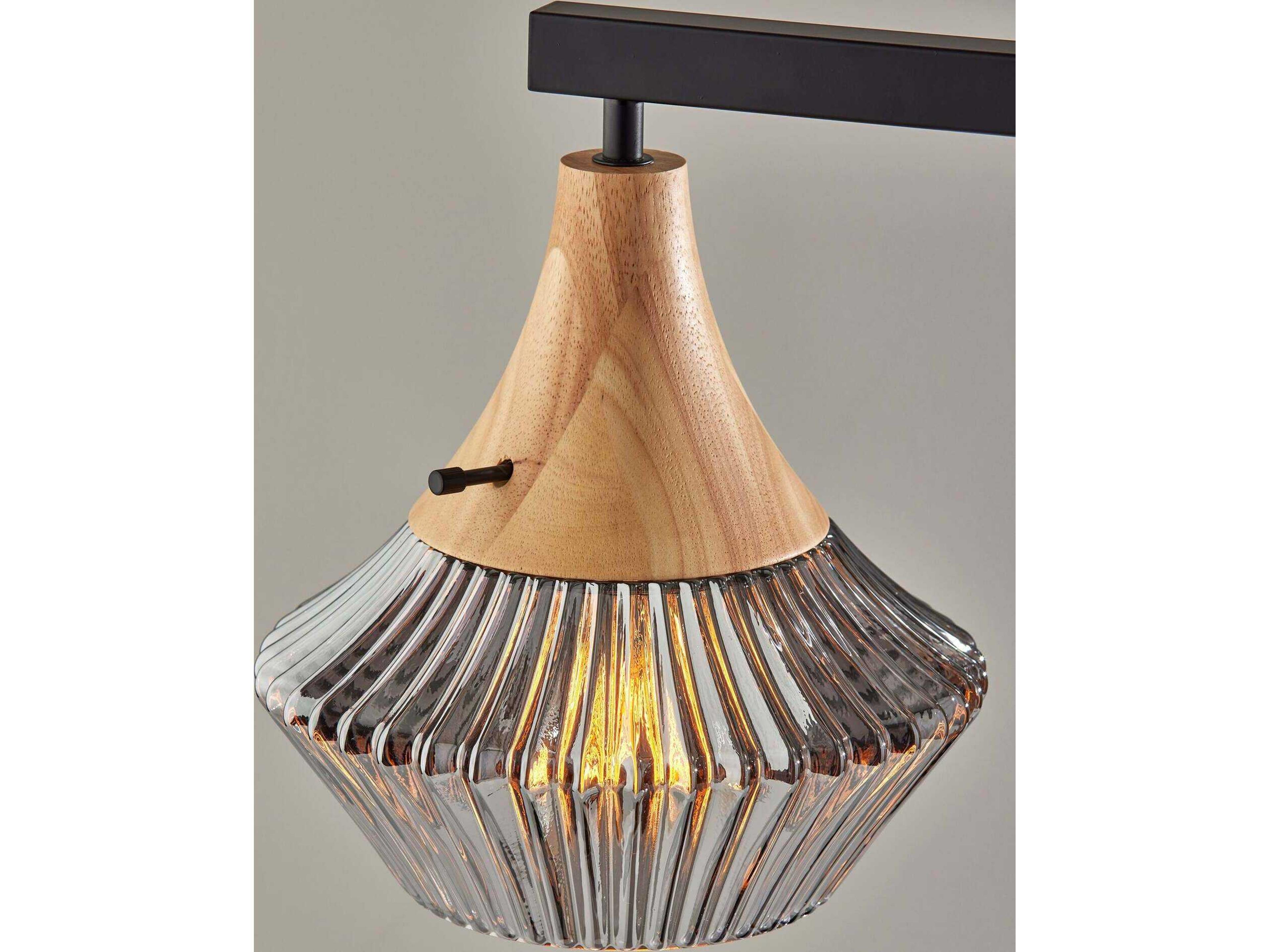 Adesso Elsie Black Natural Smoked Ribbed Glass Table Lamp