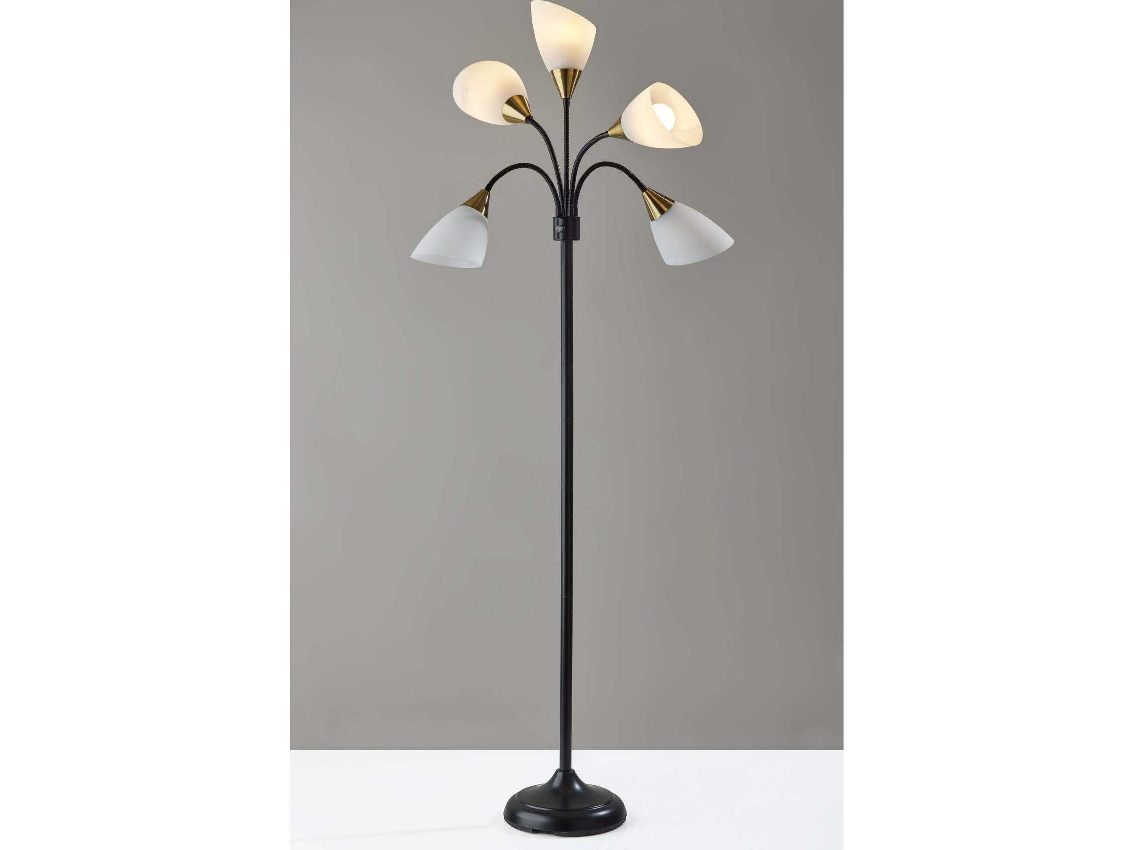 Adesso Black Antique Brass White Plastic Floor Lamp