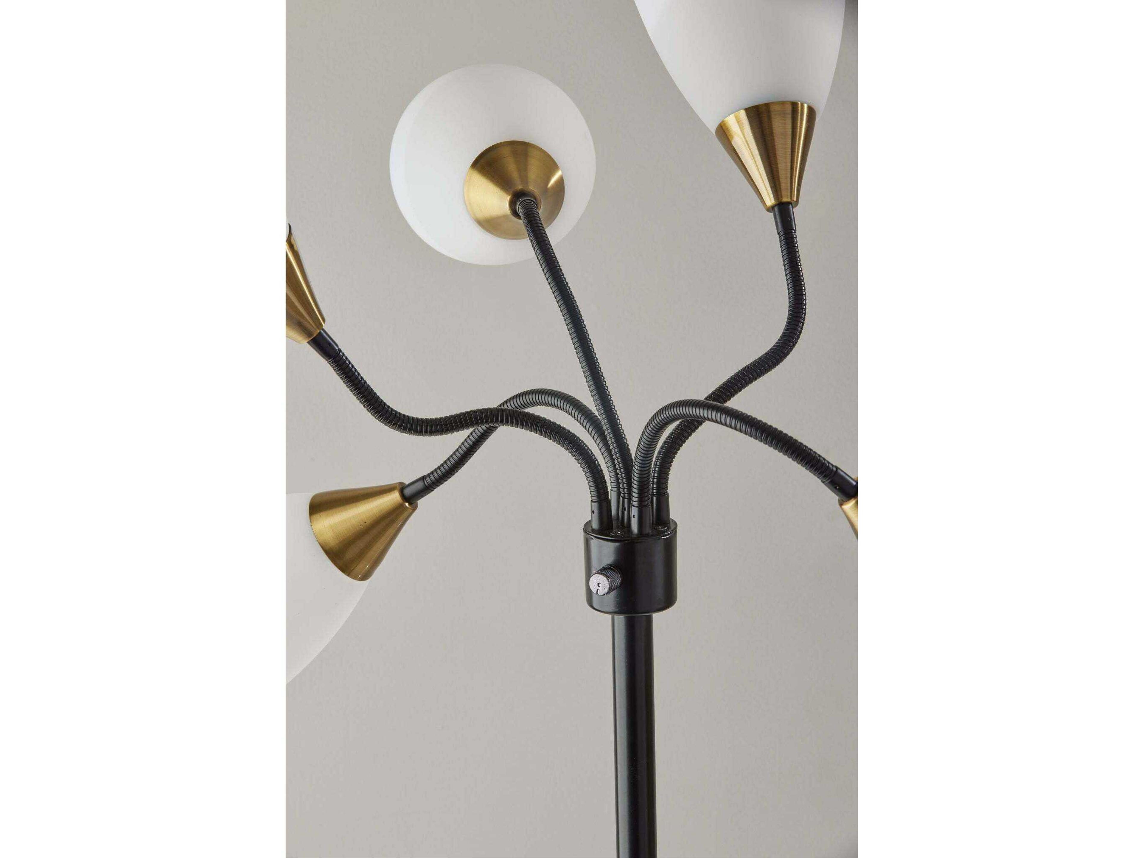 Adesso Black Antique Brass White Plastic Floor Lamp