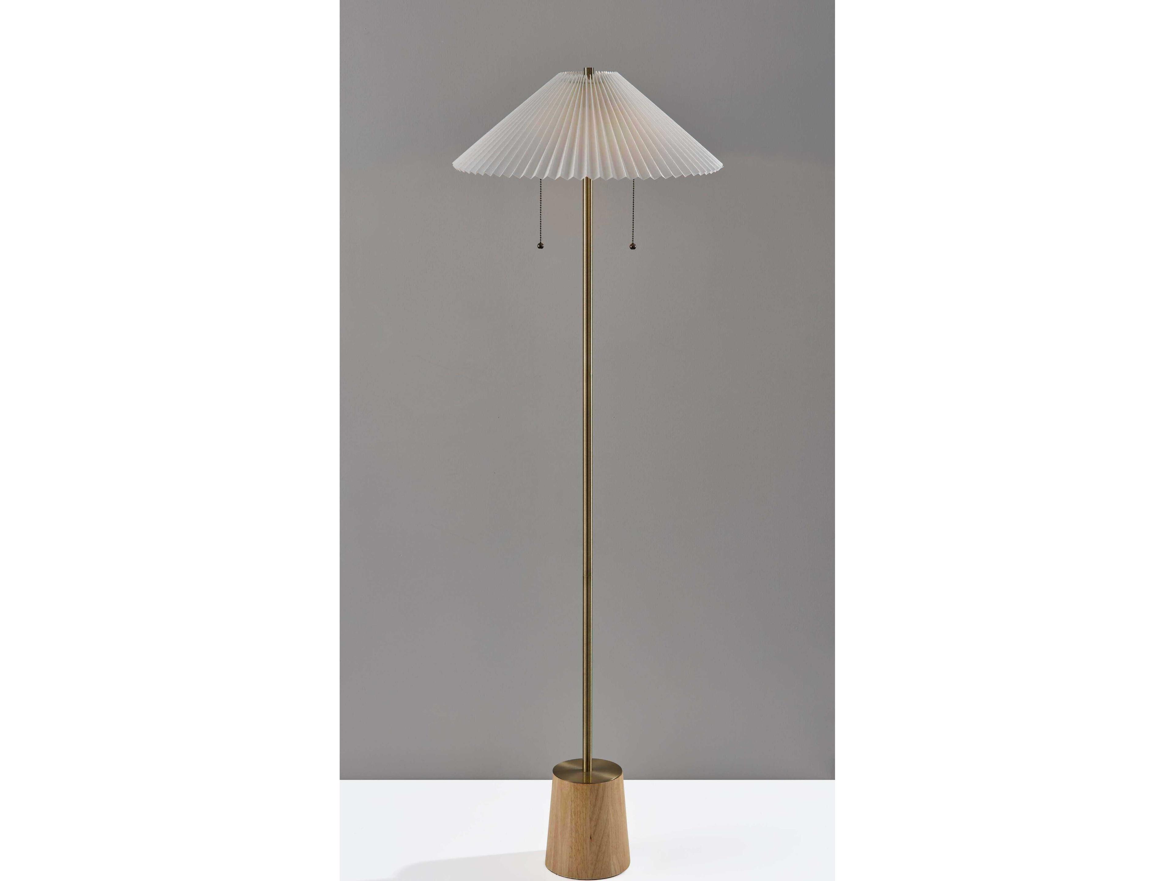 Adesso Ophelia Antique Brass White Pleated Fabric Floor Lamp