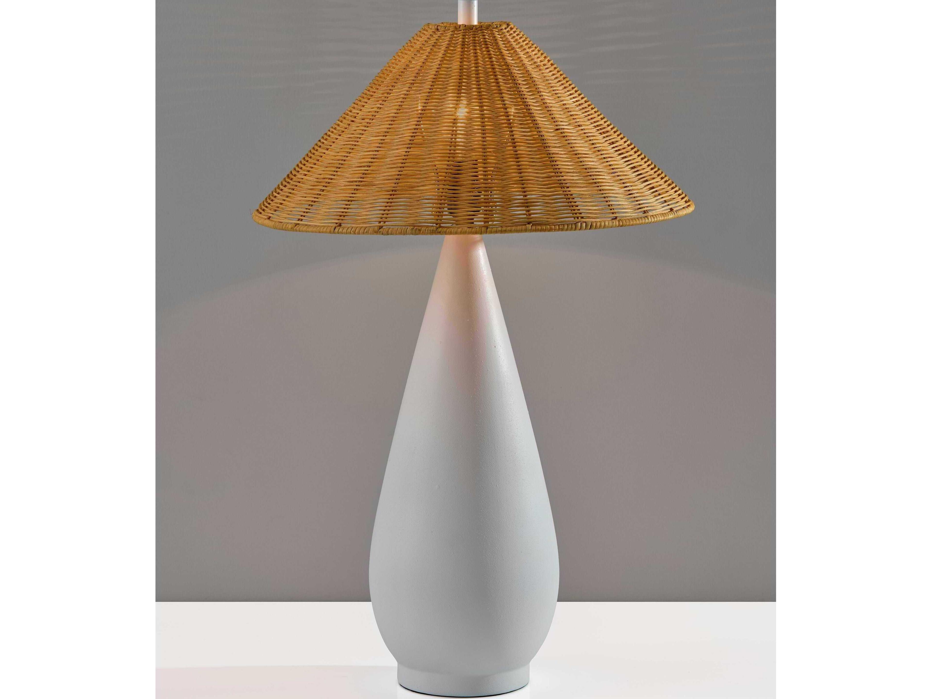 Adesso Lorelei White Rough Brown Rattan Buffet Lamp