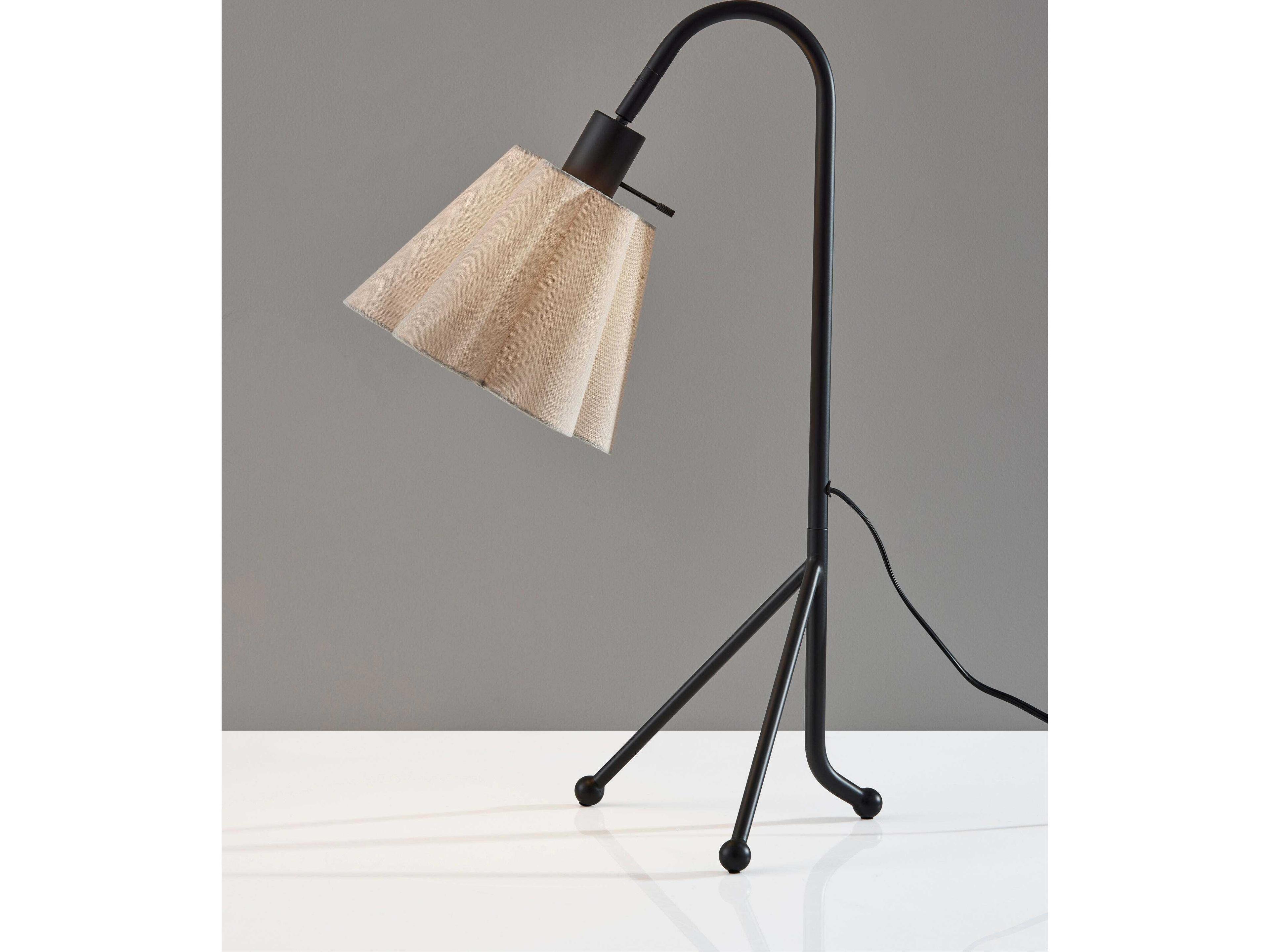 Adesso Kendra Black Oatmeal Linen Fabric Floor Lamp
