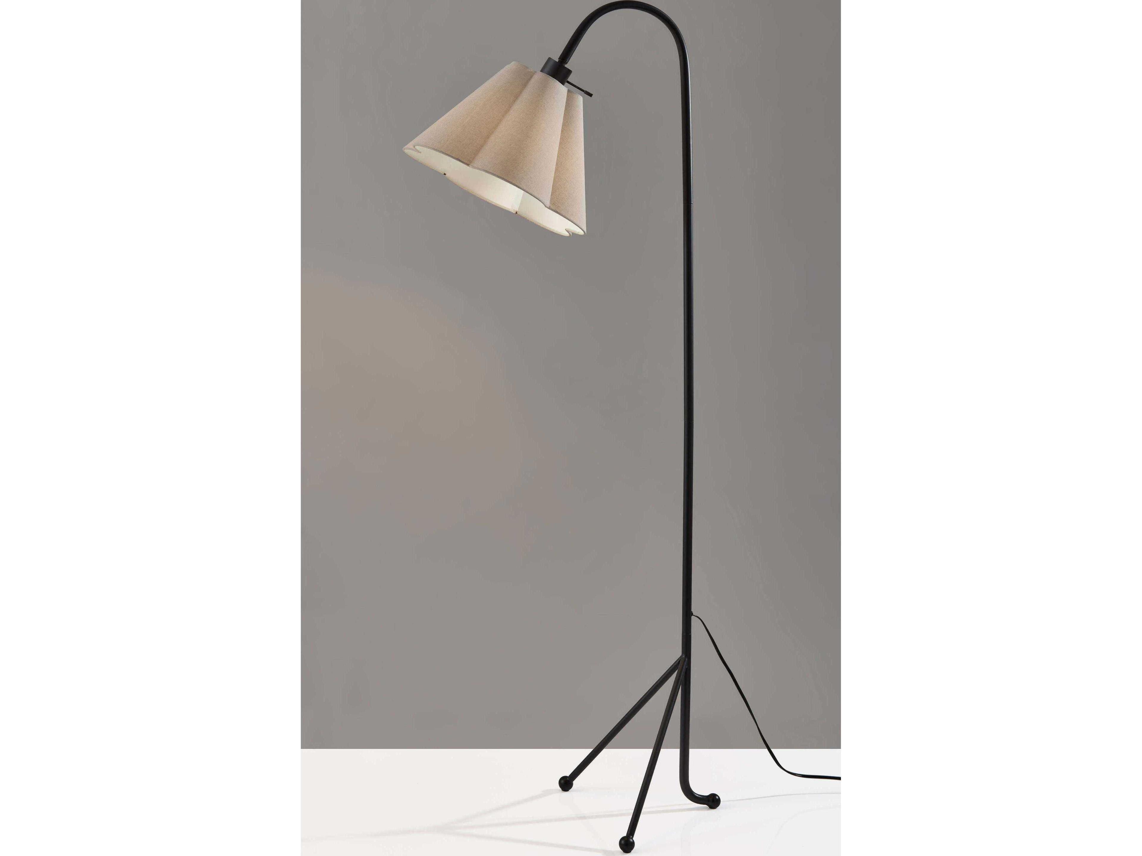Adesso Kendra Black Oatmeal Linen Fabric Floor Lamp