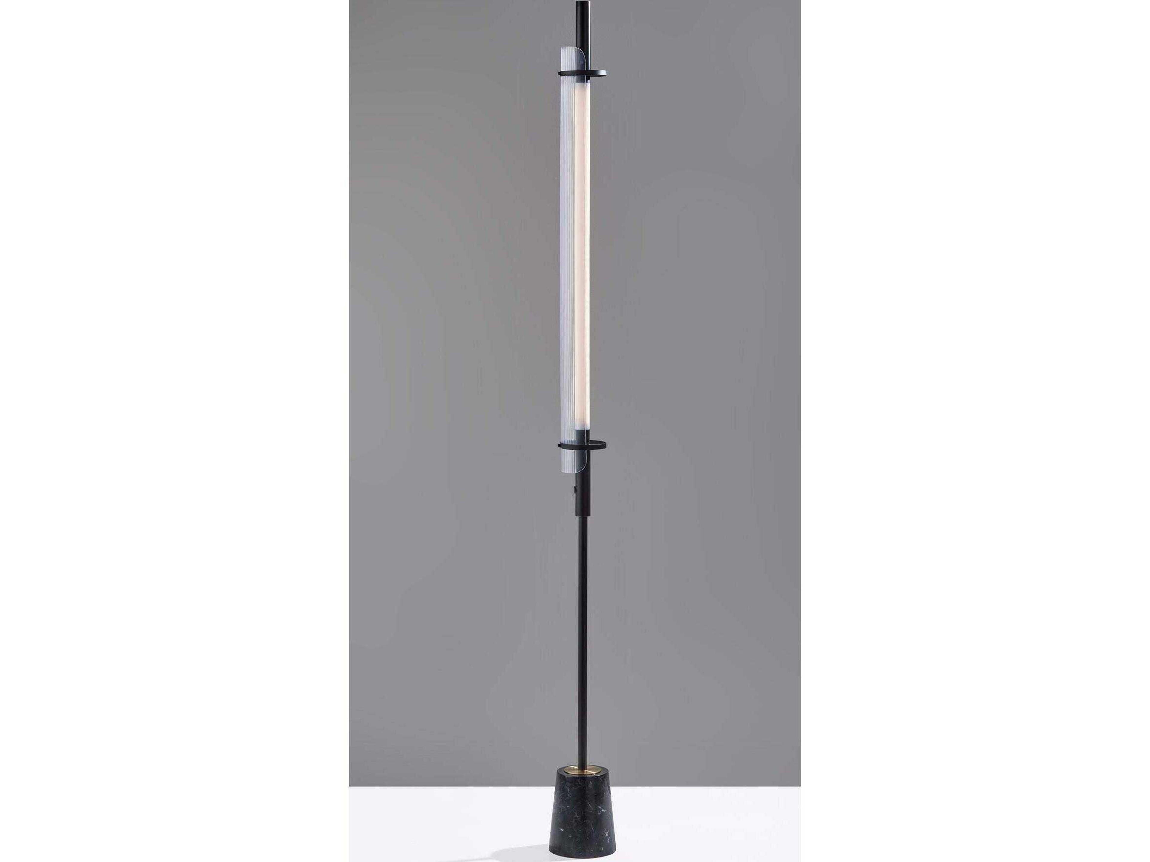 Adesso Flair Black Antique Brass Clear Ribbed Acrylic Floor Lamp