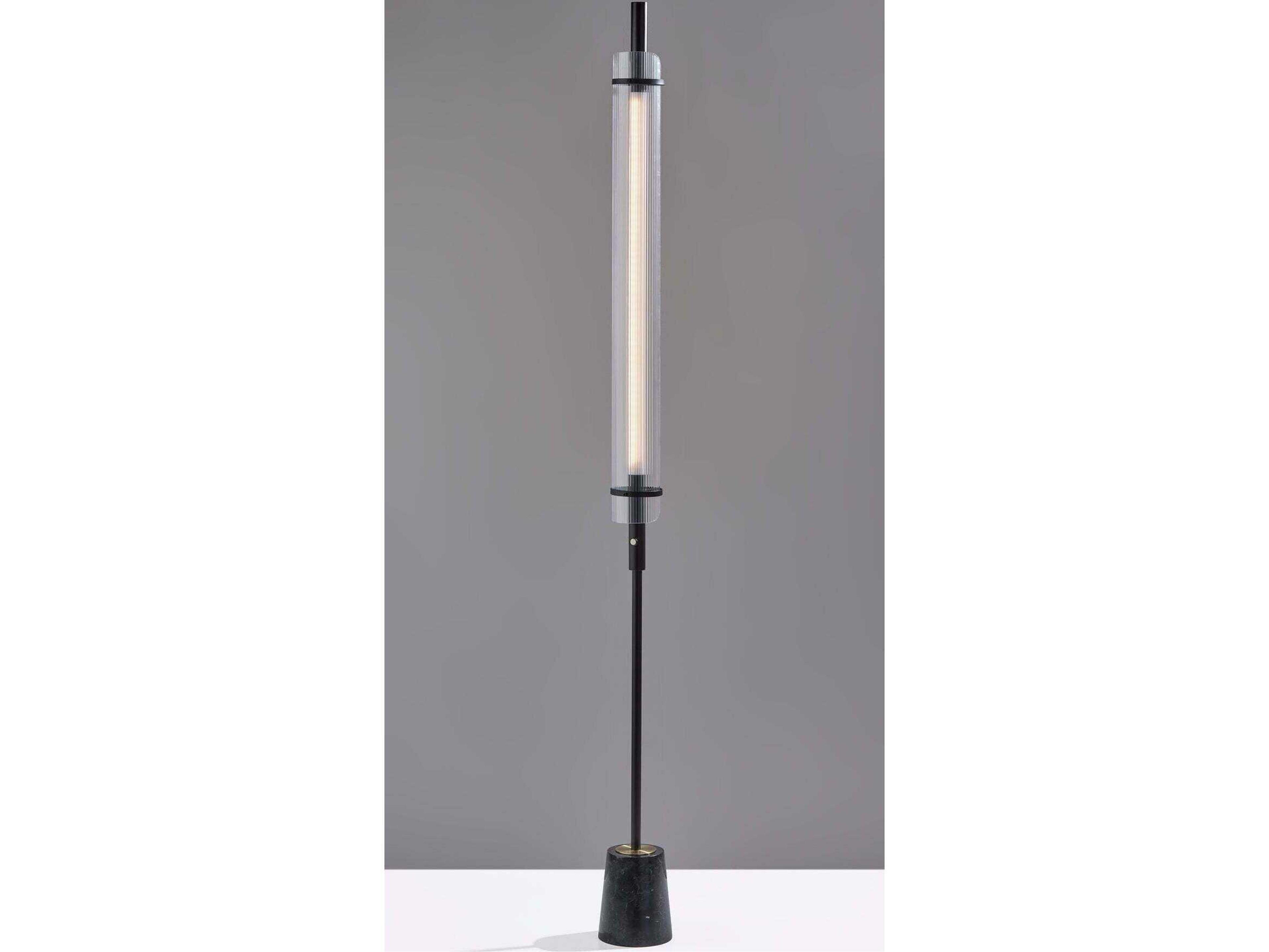 Adesso Flair Black Antique Brass Clear Ribbed Acrylic Floor Lamp