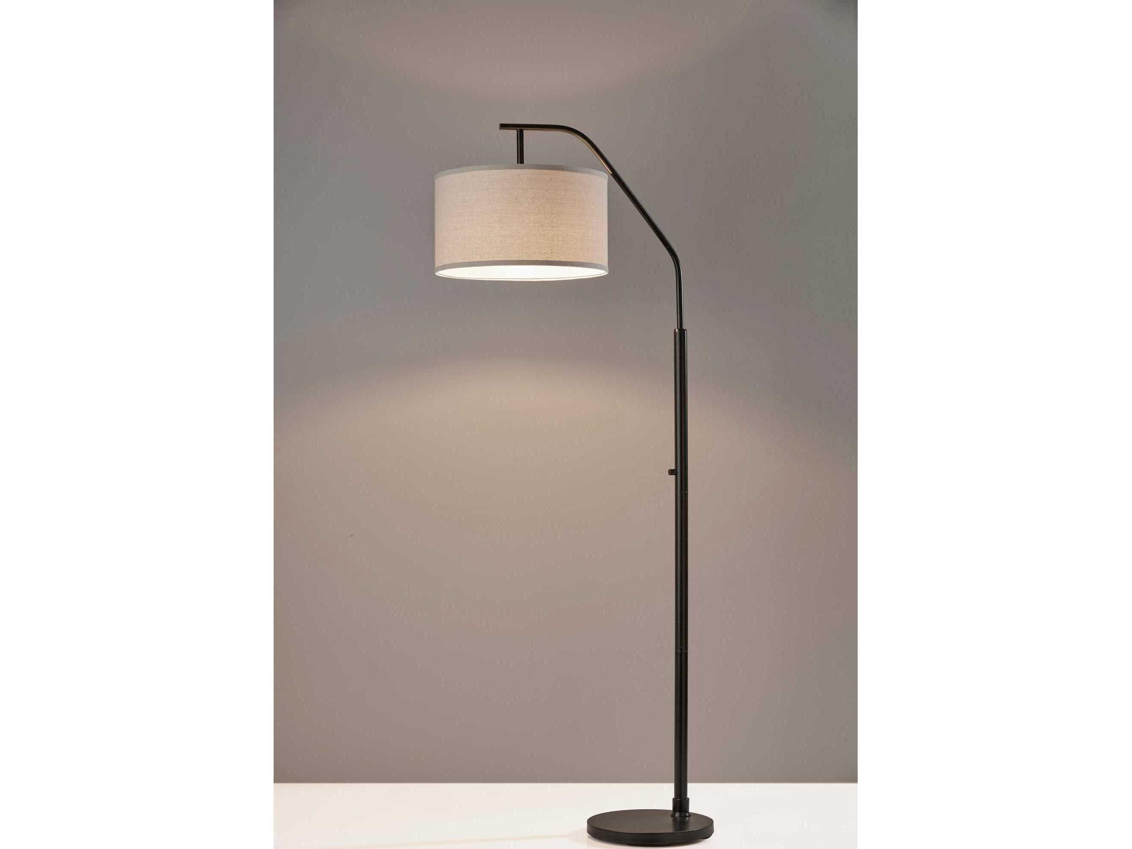 Adesso Max Black Oatmeal Fabric With Trim Floor Lamp
