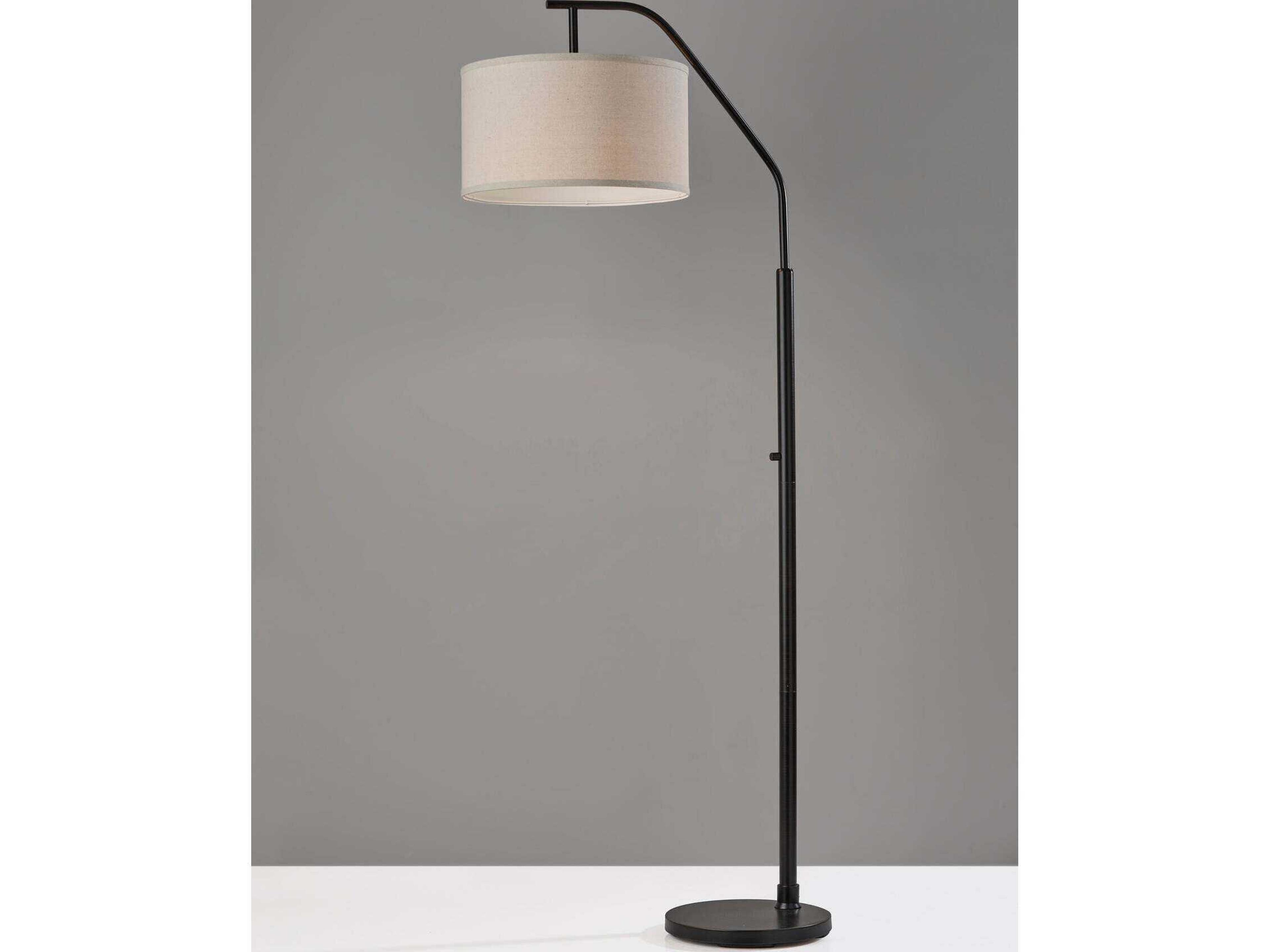 Adesso Max Black Oatmeal Fabric With Trim Floor Lamp