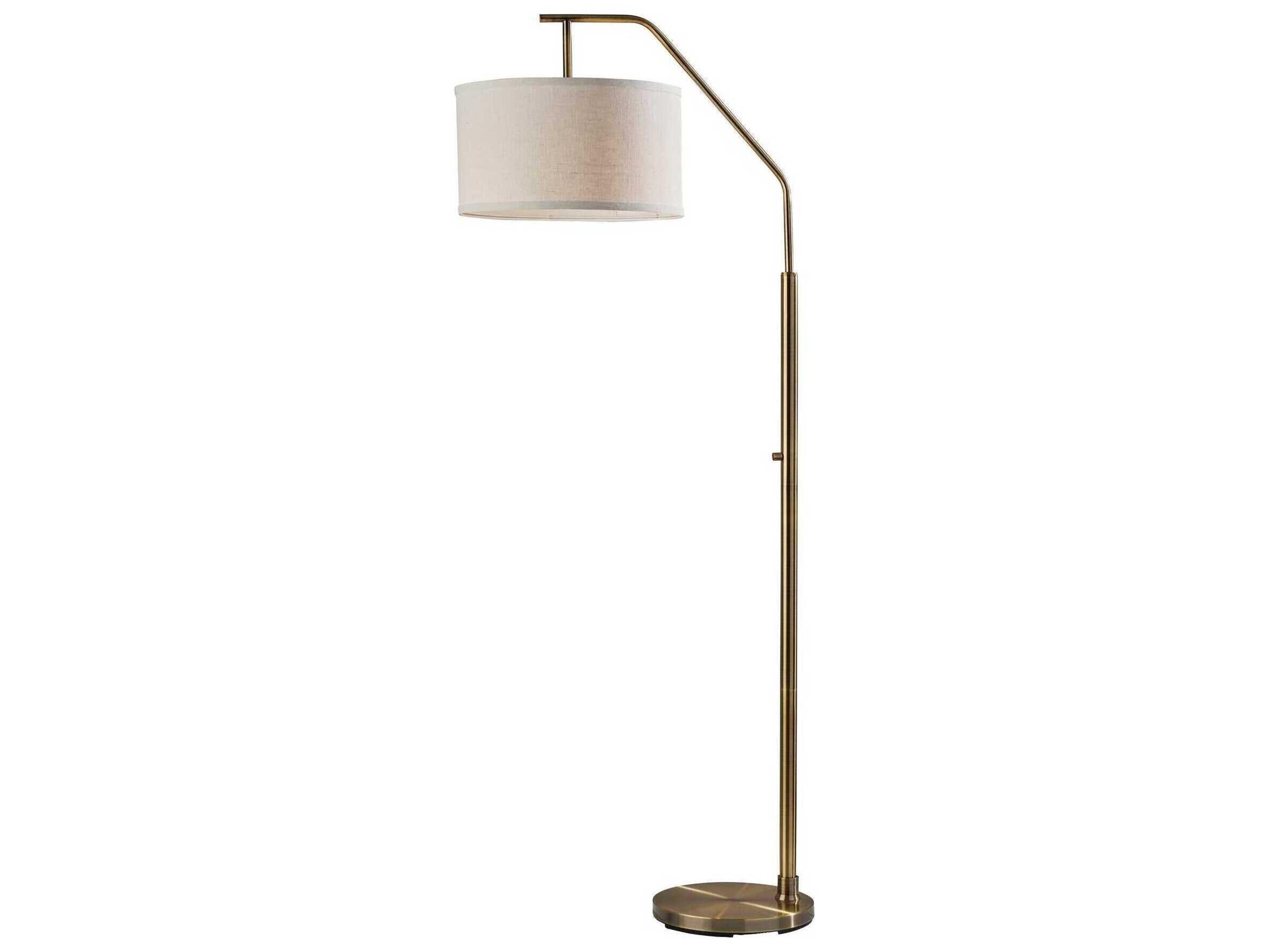 Max Antique Brass Floor Lamp with Off-White Fabric Shade
