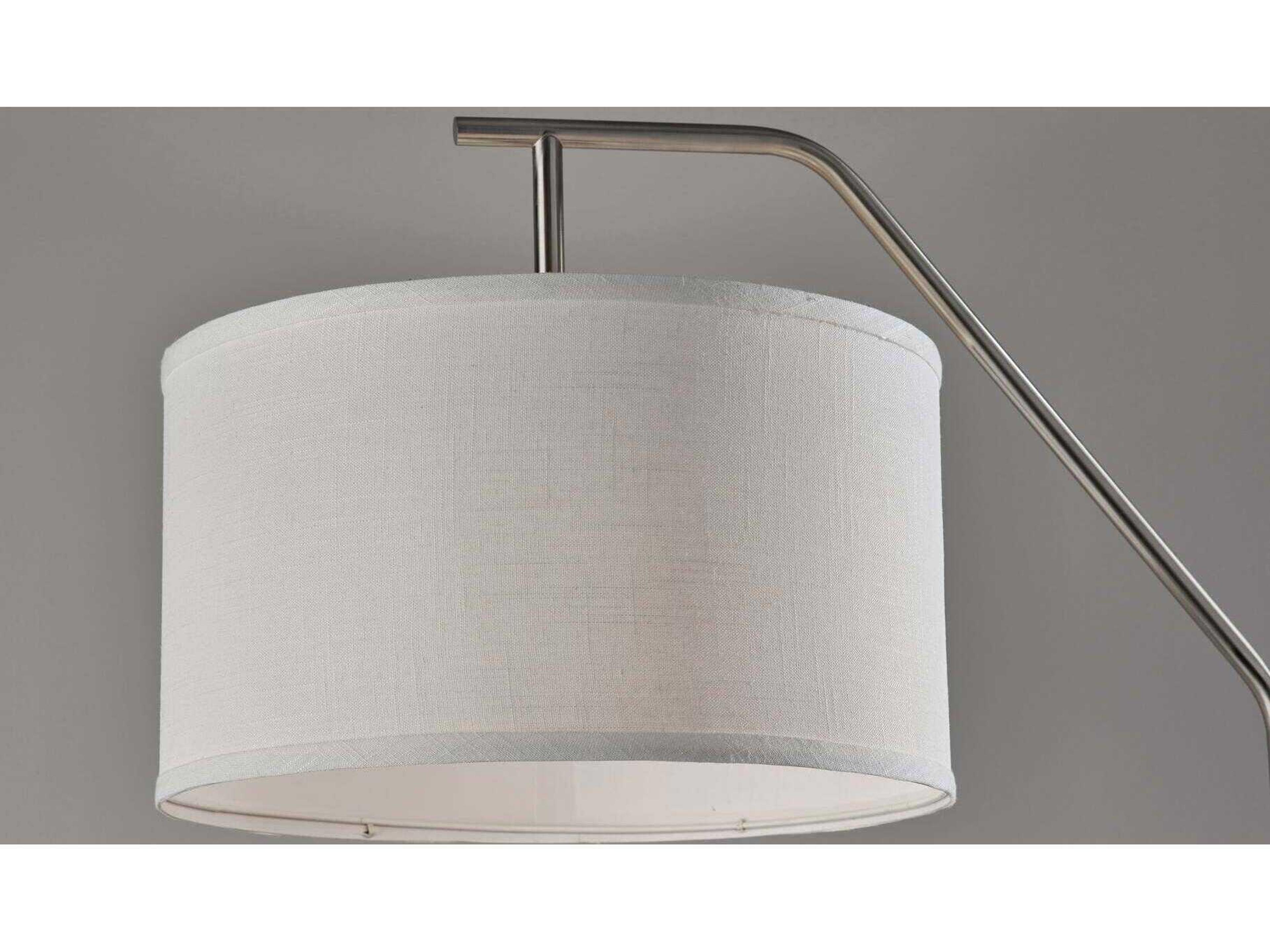 Adesso Max Brushed Steel White Textured Fabric Floor Lamp