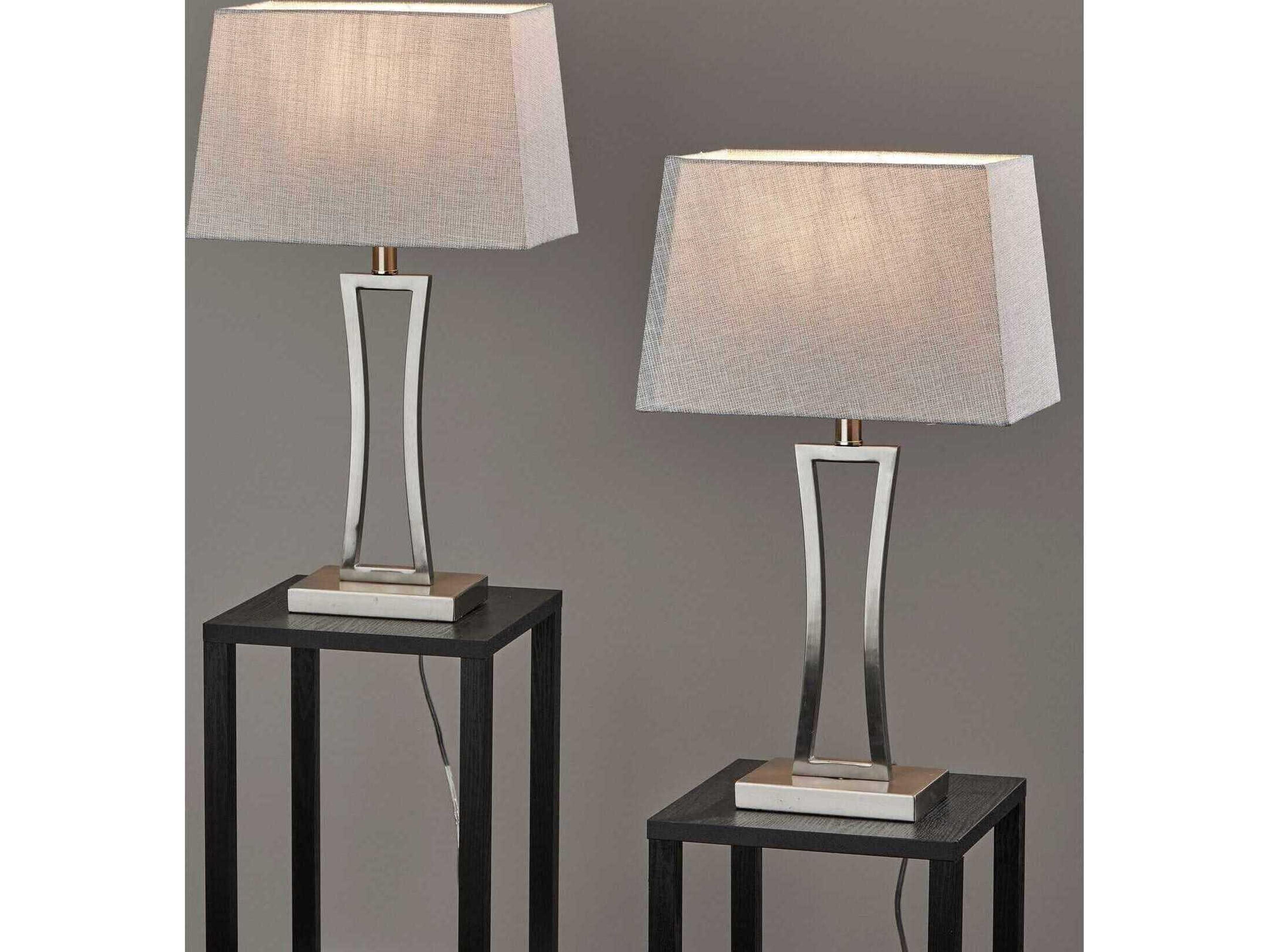 Adesso Camila Brushed Steel Grey White Textured Fabric Silver Table Lamp Set of 2