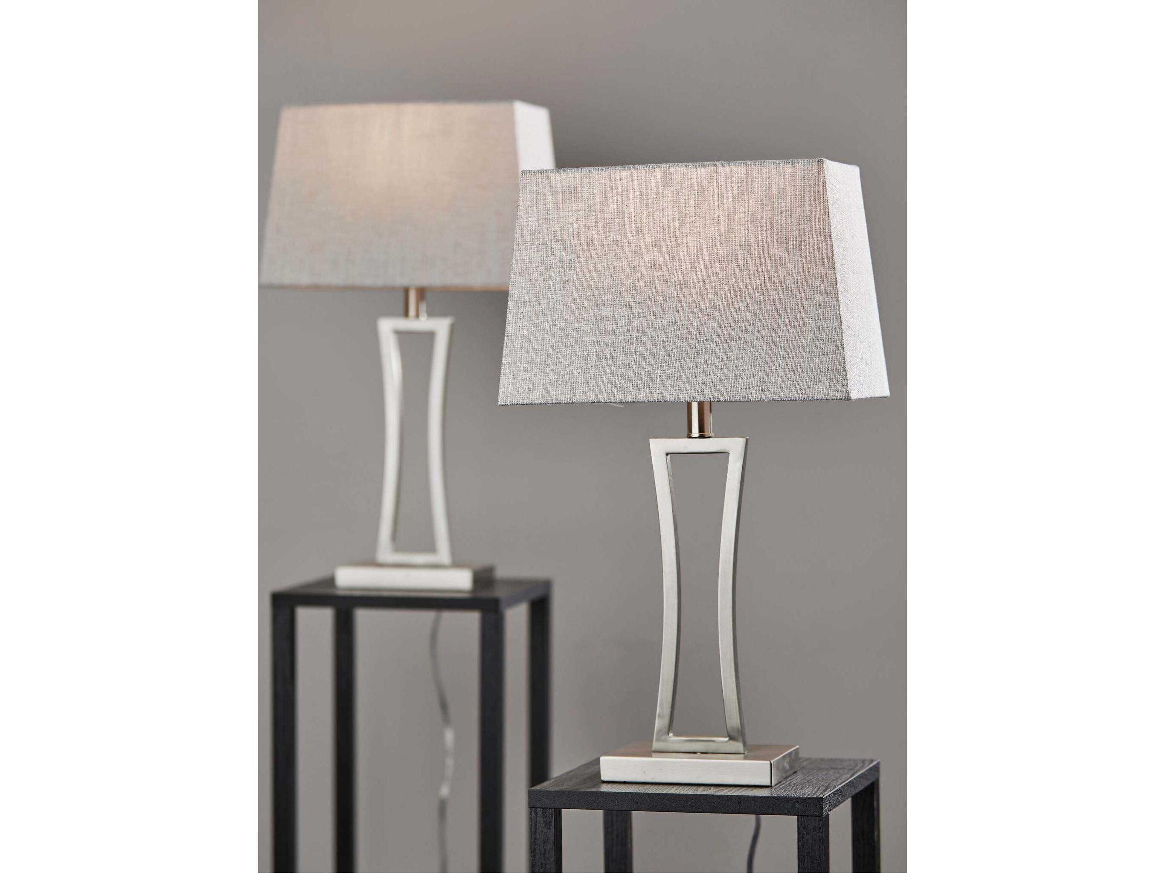 Adesso Camila Brushed Steel Grey White Textured Fabric Silver Table Lamp Set of 2