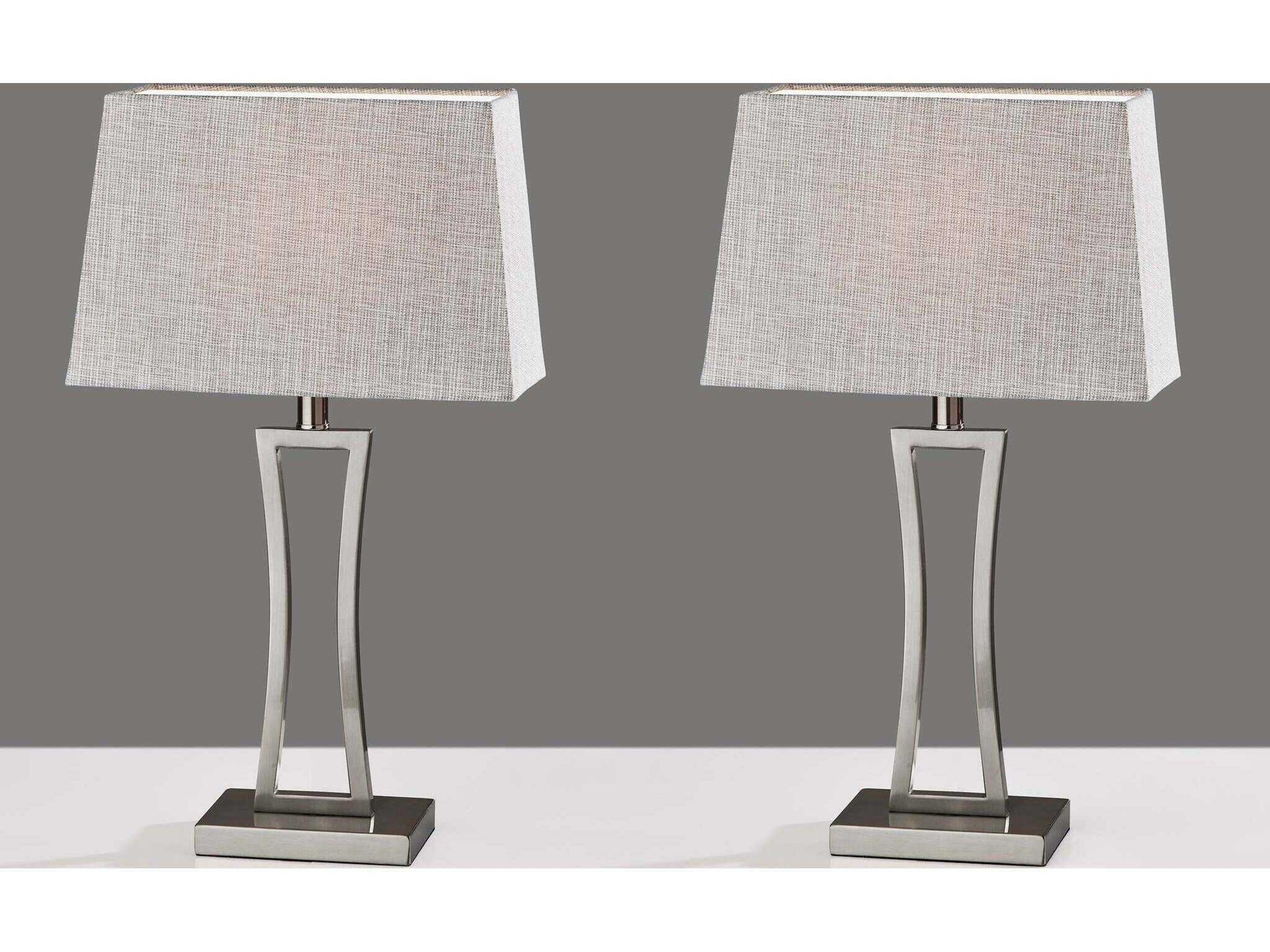 Adesso Camila Brushed Steel Grey White Textured Fabric Silver Table Lamp Set of 2