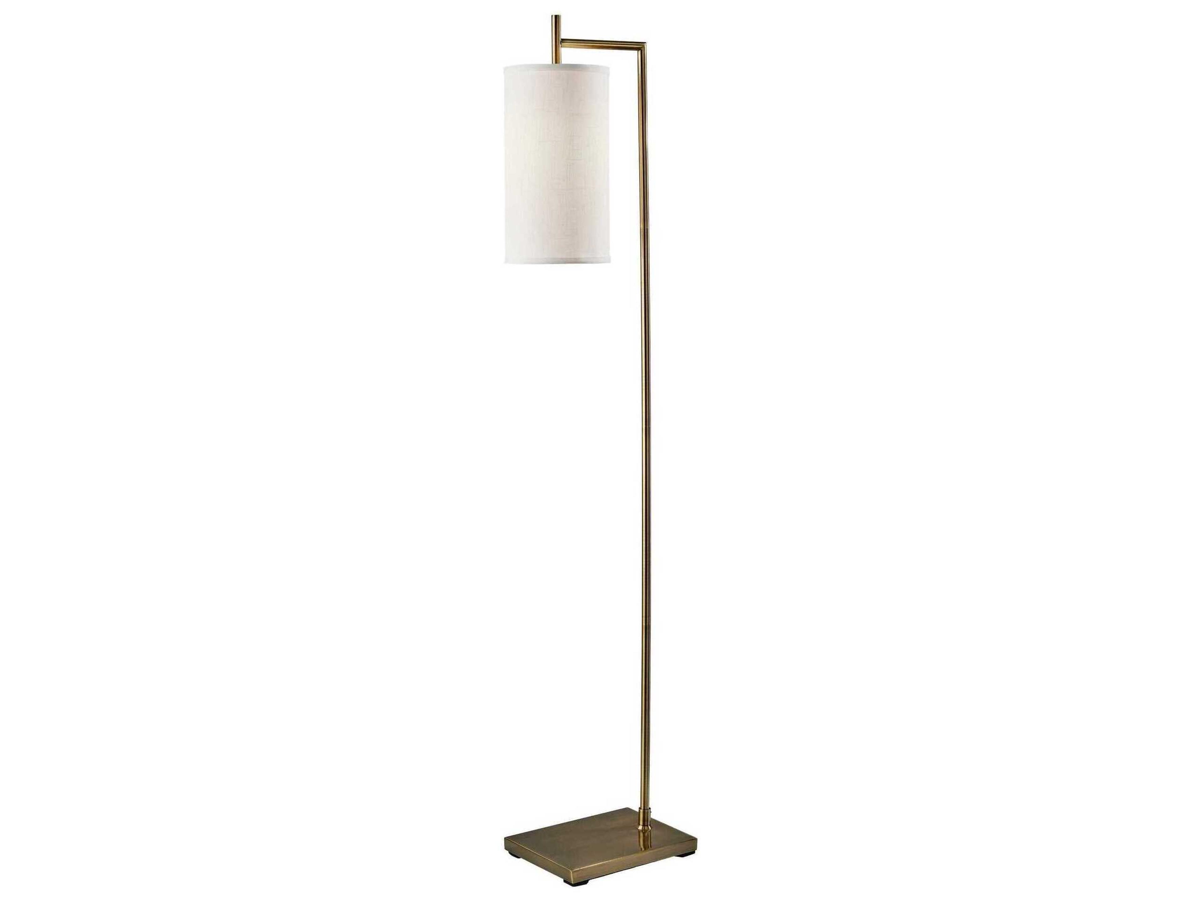 Adesso Zion Antique Brass White Textured Fabric Floor Lamp