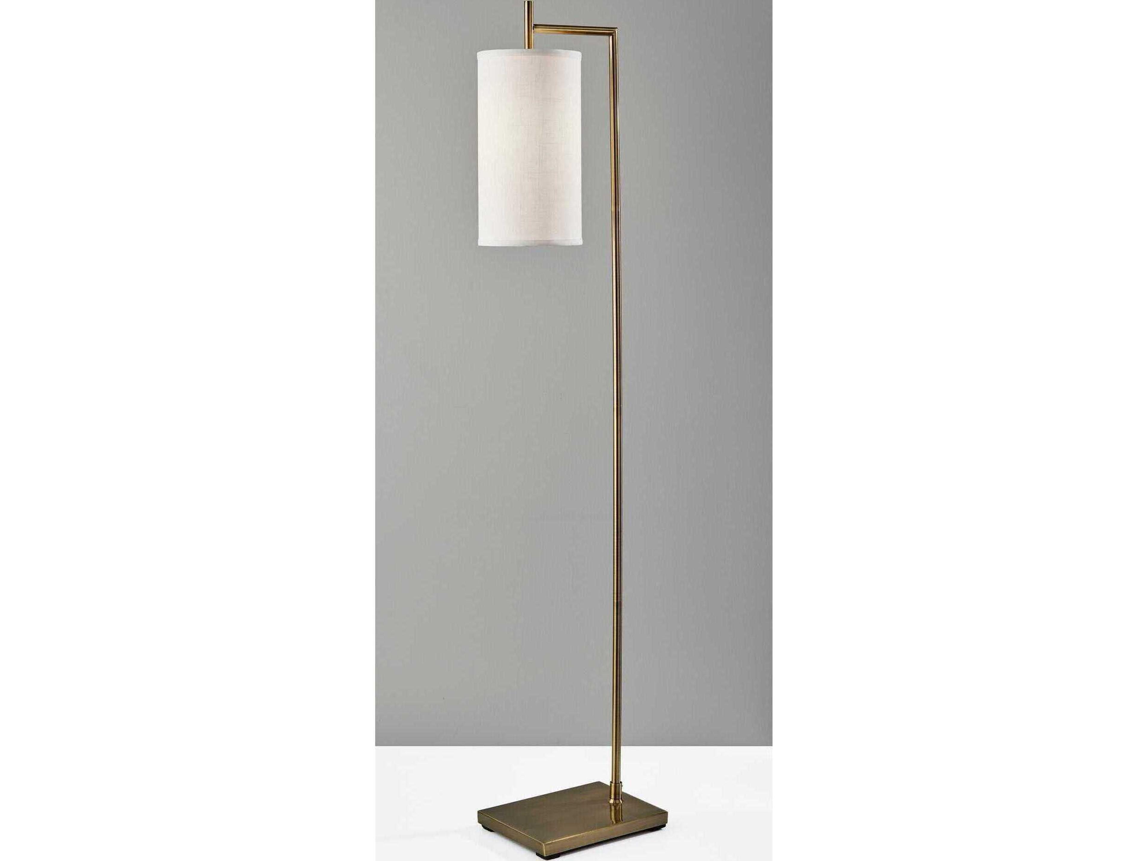 Adesso Zion Antique Brass White Textured Fabric Floor Lamp